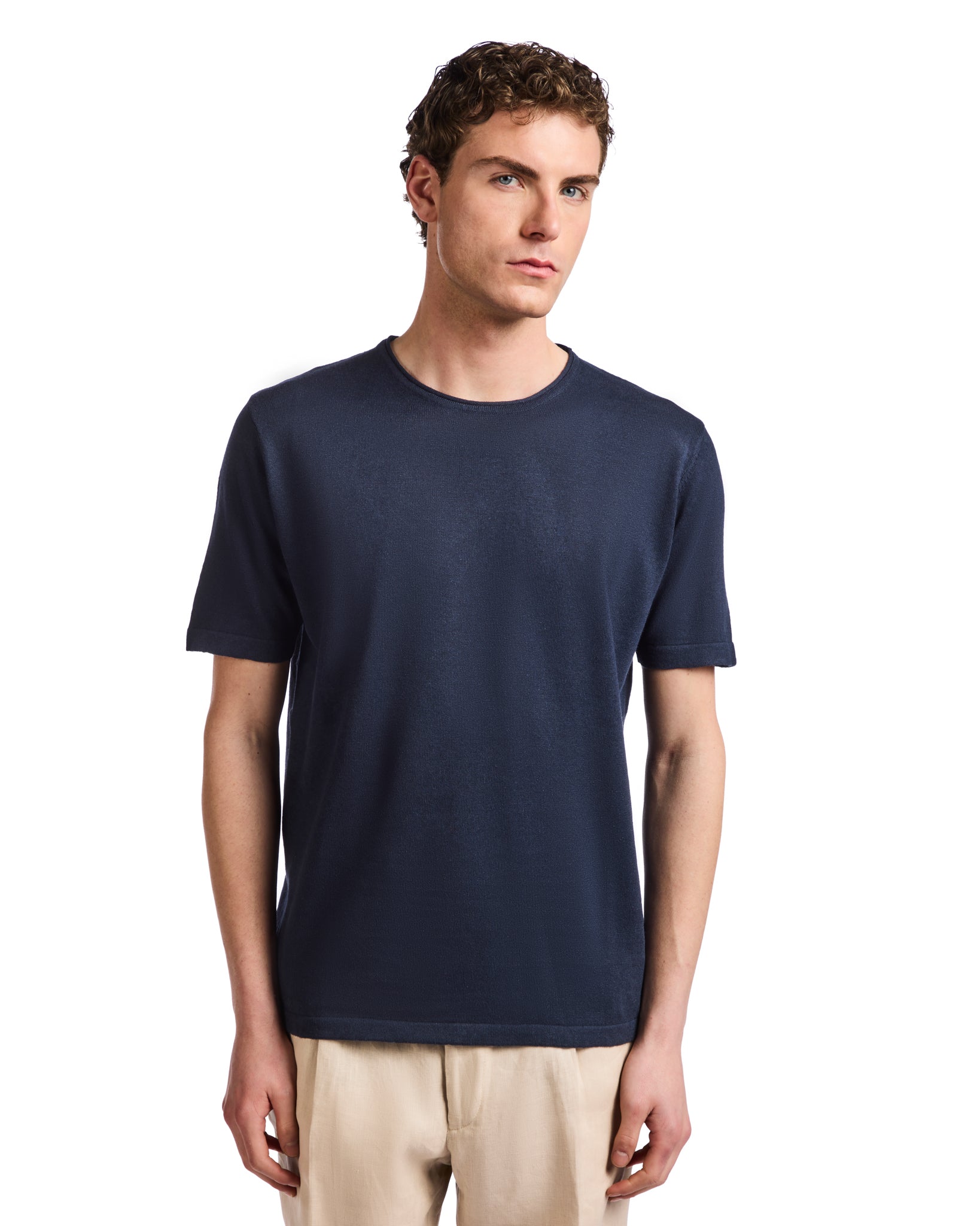 Camiseta Azur de lino y algodón azul