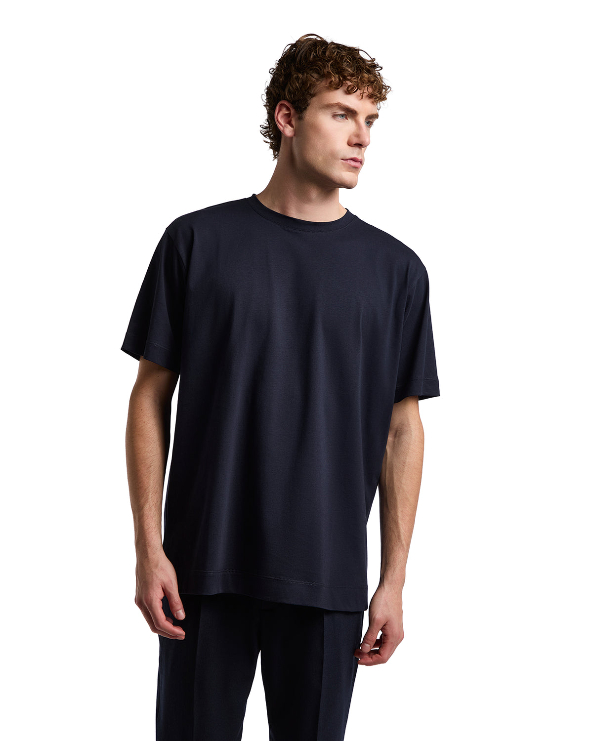 Navy blue oversized cotton t-shirt for men, featuring short sleeves and a relaxed fit.