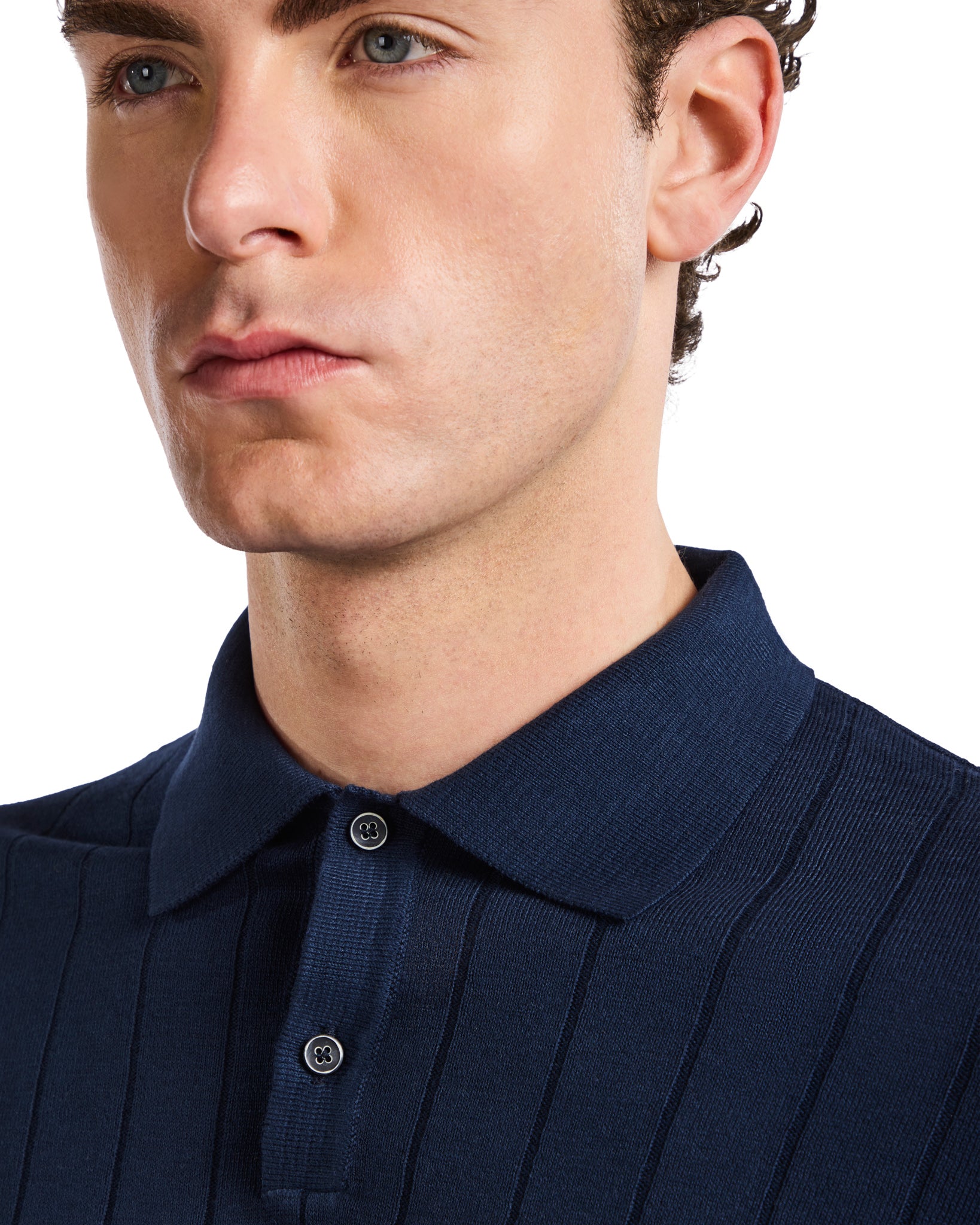 Polo Cameron de punto acanalado azul