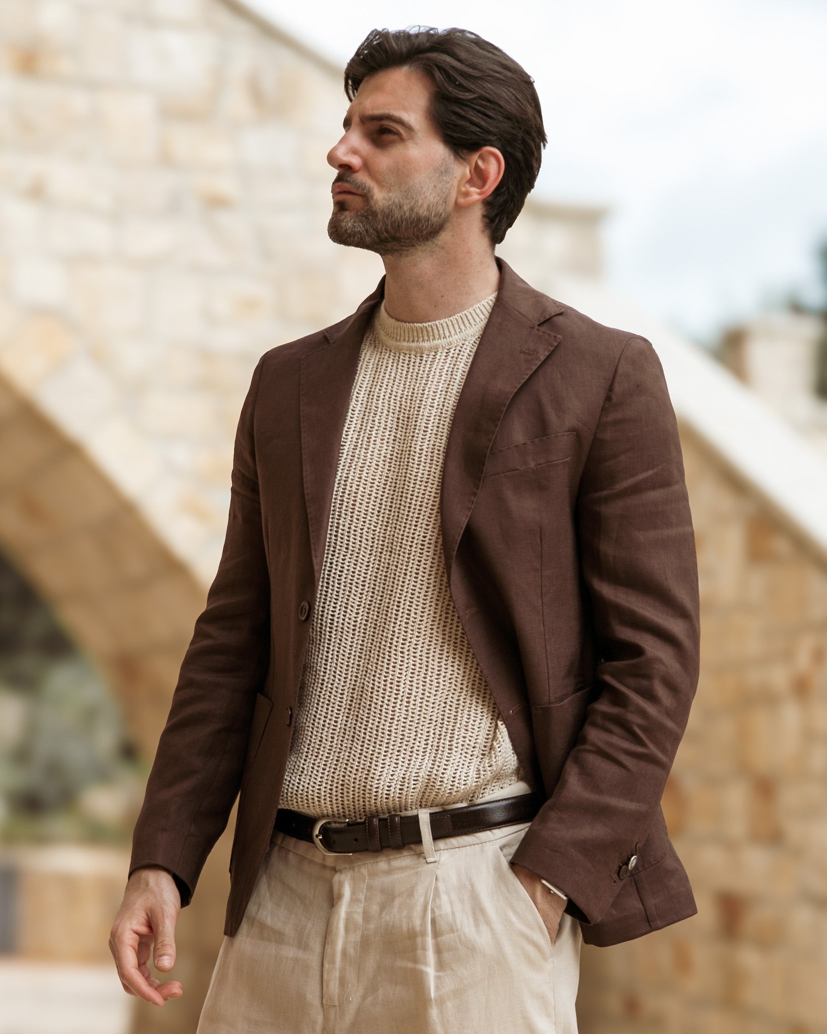 Chaqueta Narni de lino puro marrón oscuro