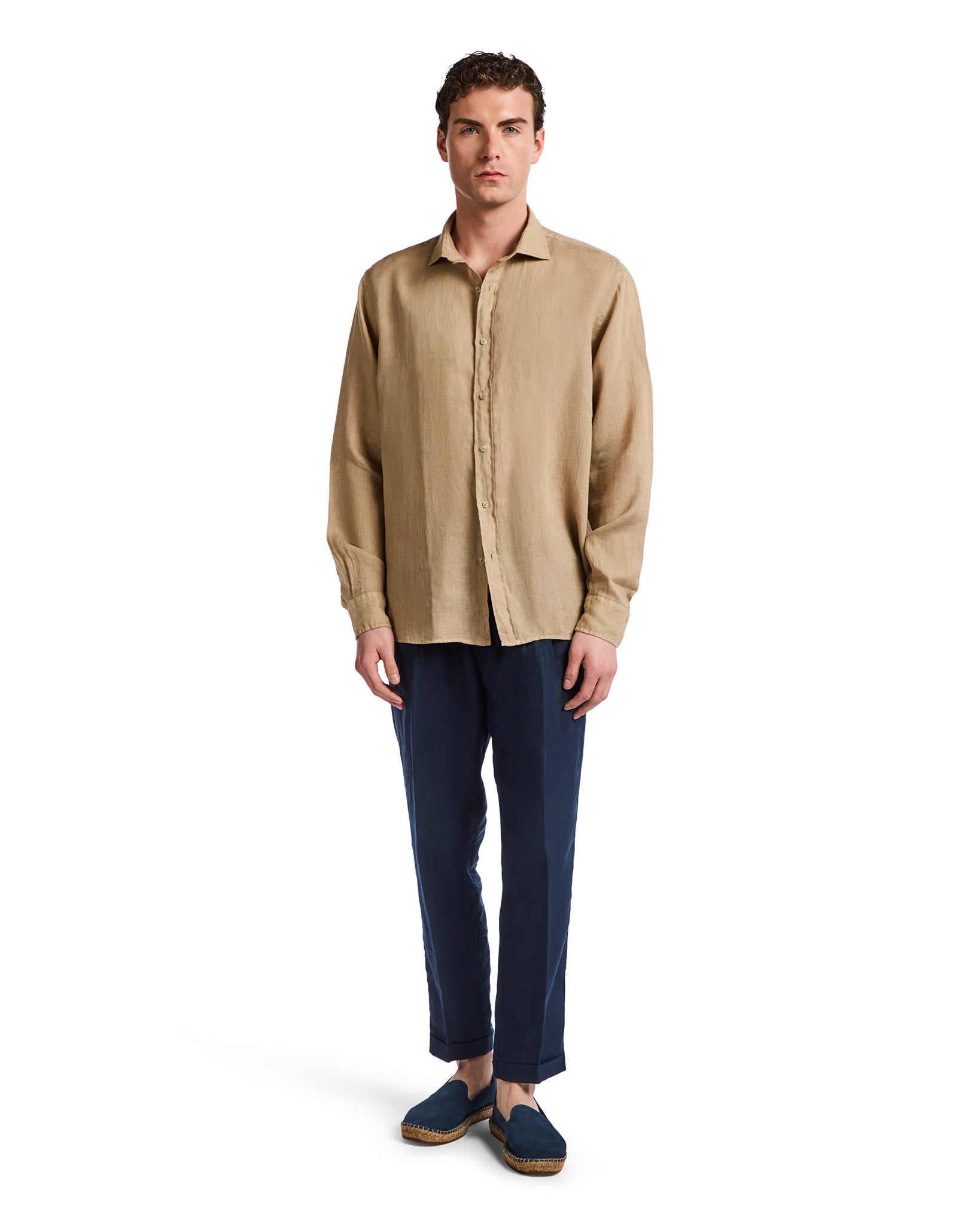 Camisa Montecarlo de lino puro color camel