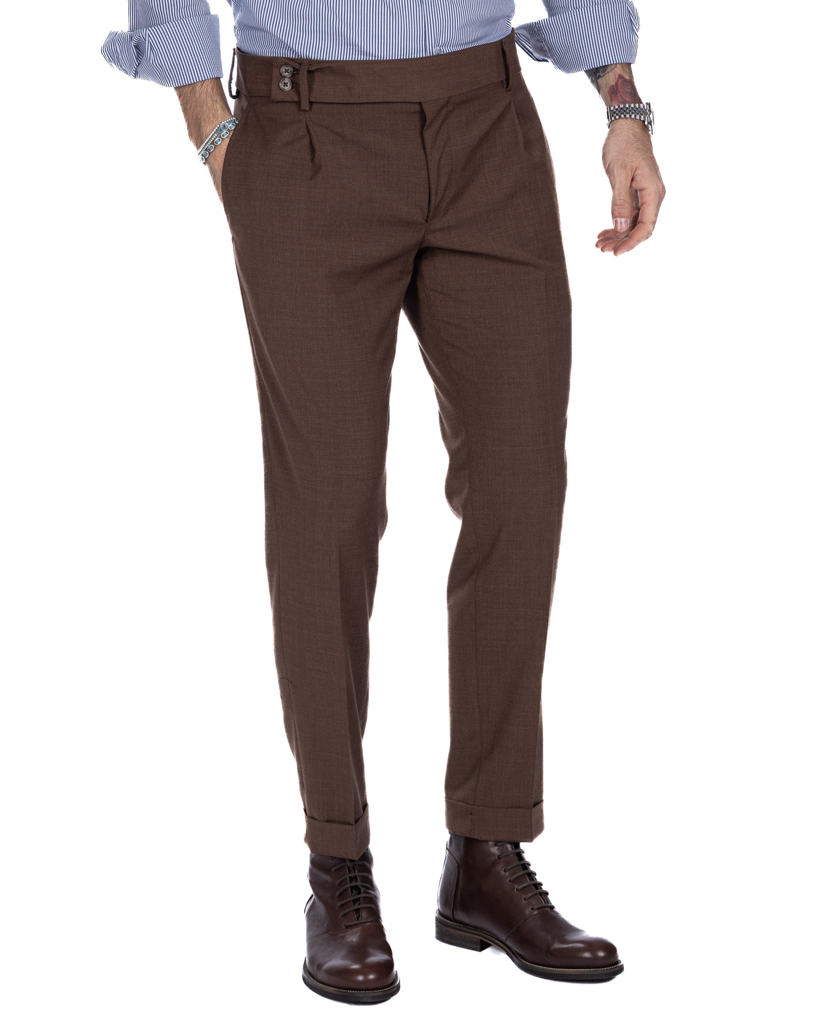 Italian - dark brown high-waisted trousers in wool blend