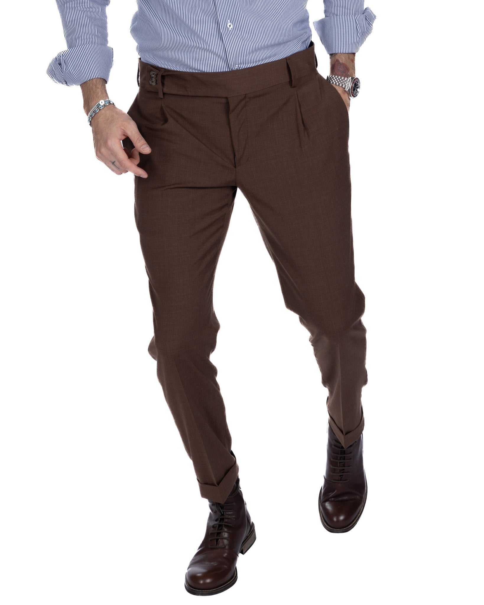 Italian - dark brown high-waisted trousers in wool blend