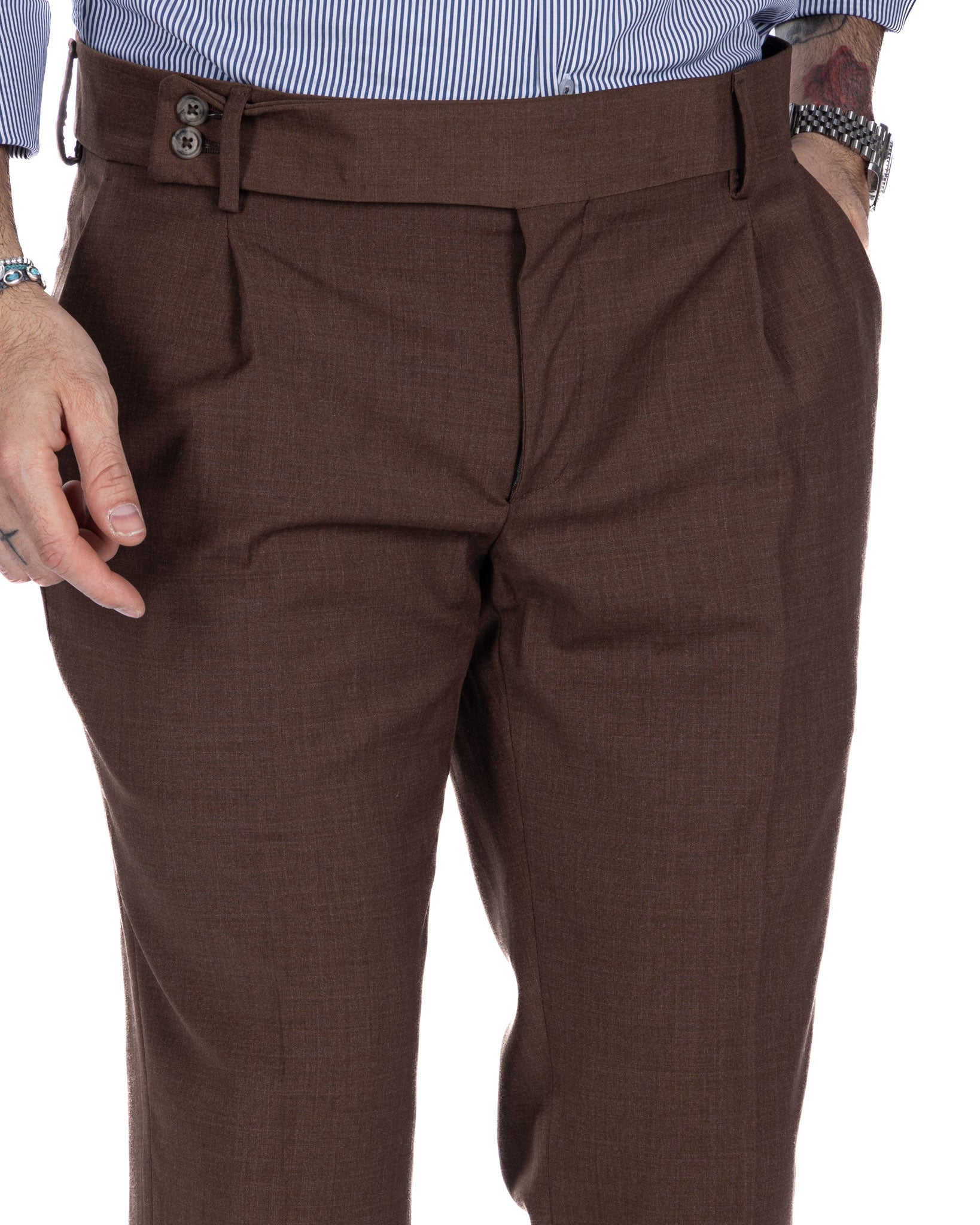Italiano - pantalón de talle alto en mezcla de lana marrón oscuro