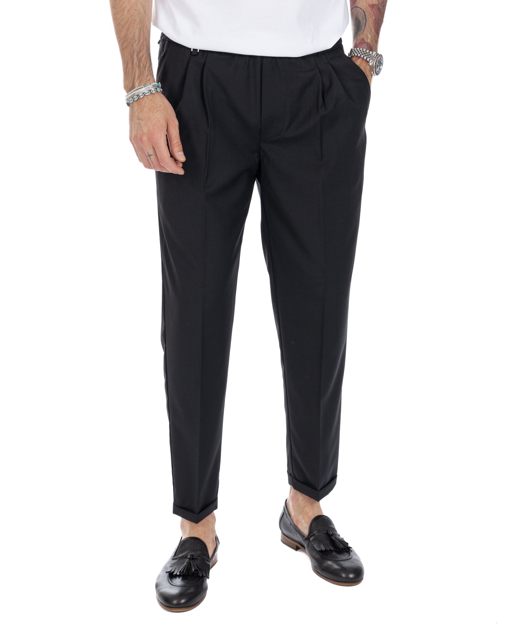Larry - black wool blend trousers