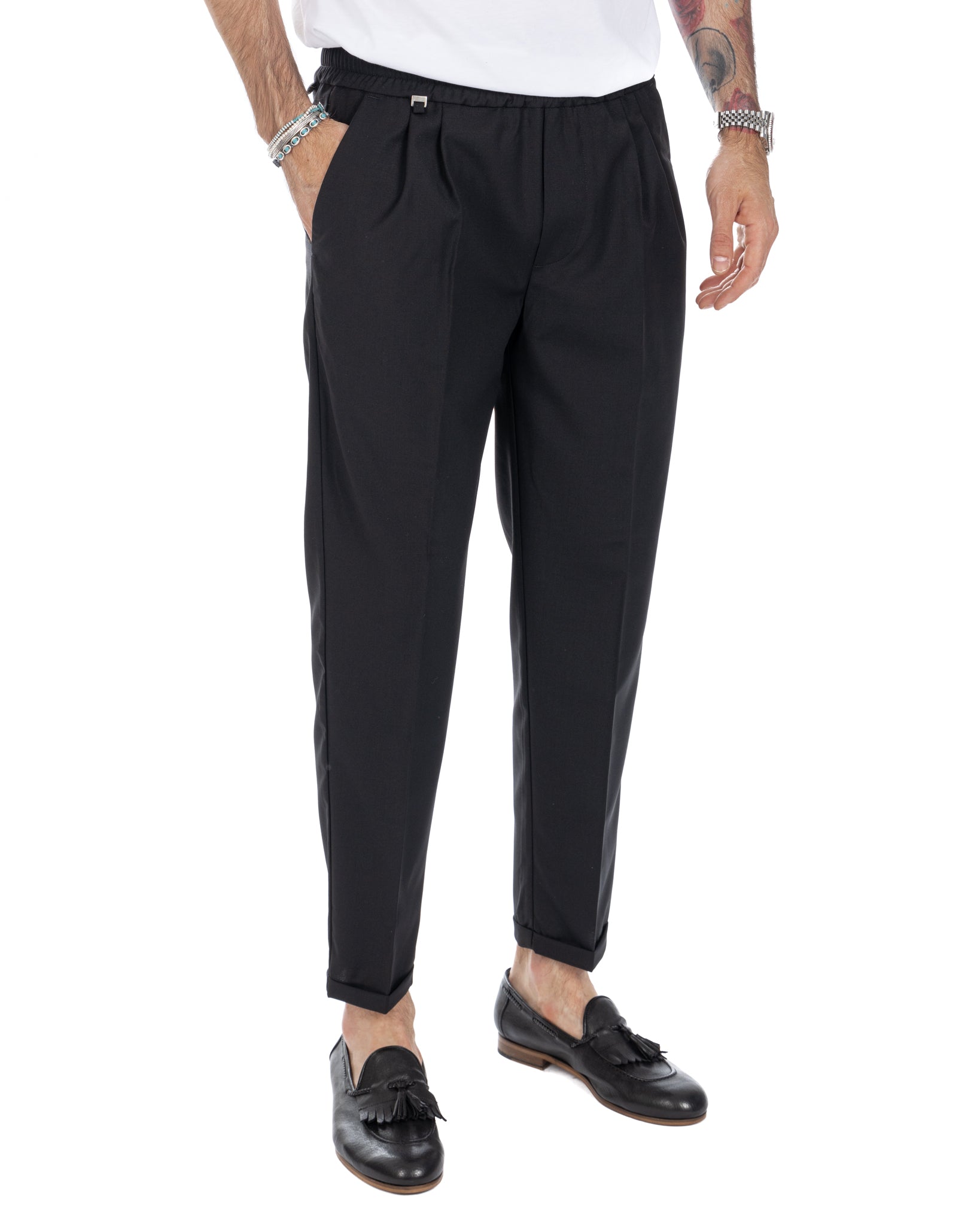 Larry - black wool blend trousers
