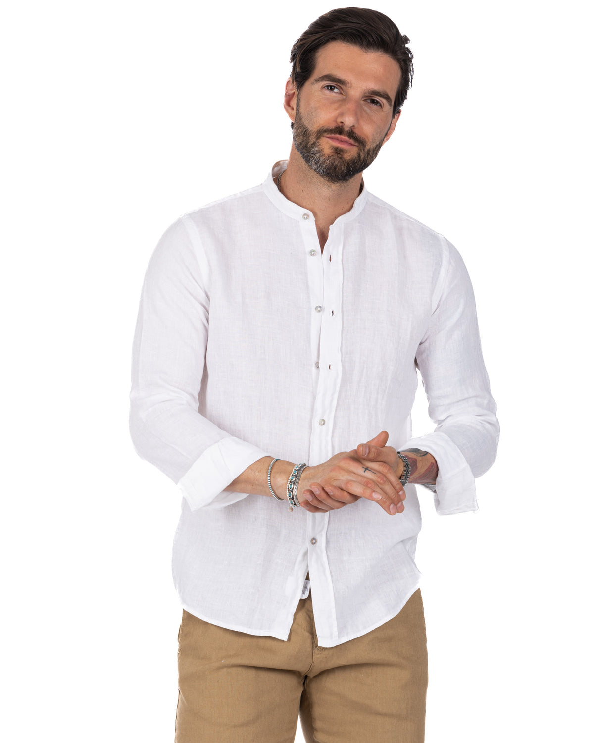 Nizza - Korean shirt in pure white linen
