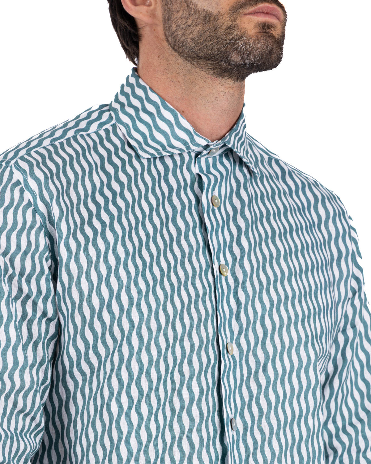 Onda - turquoise printed linen shirt