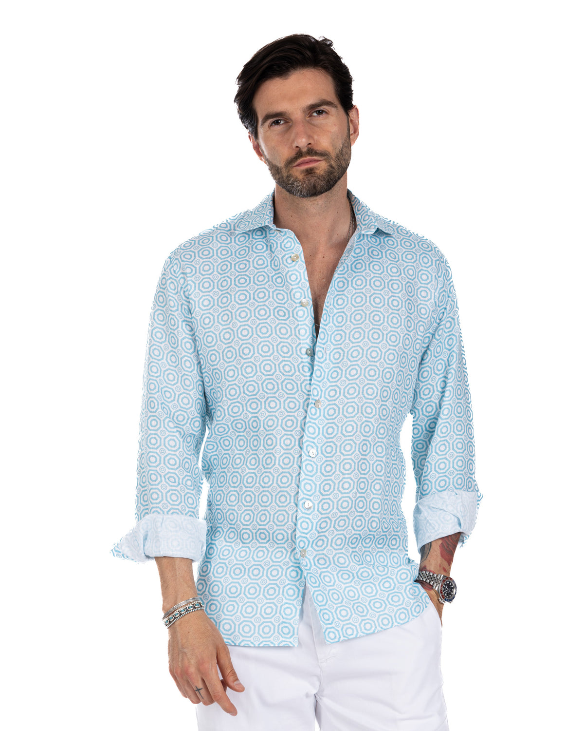 Maiolica - light blue printed linen shirt
