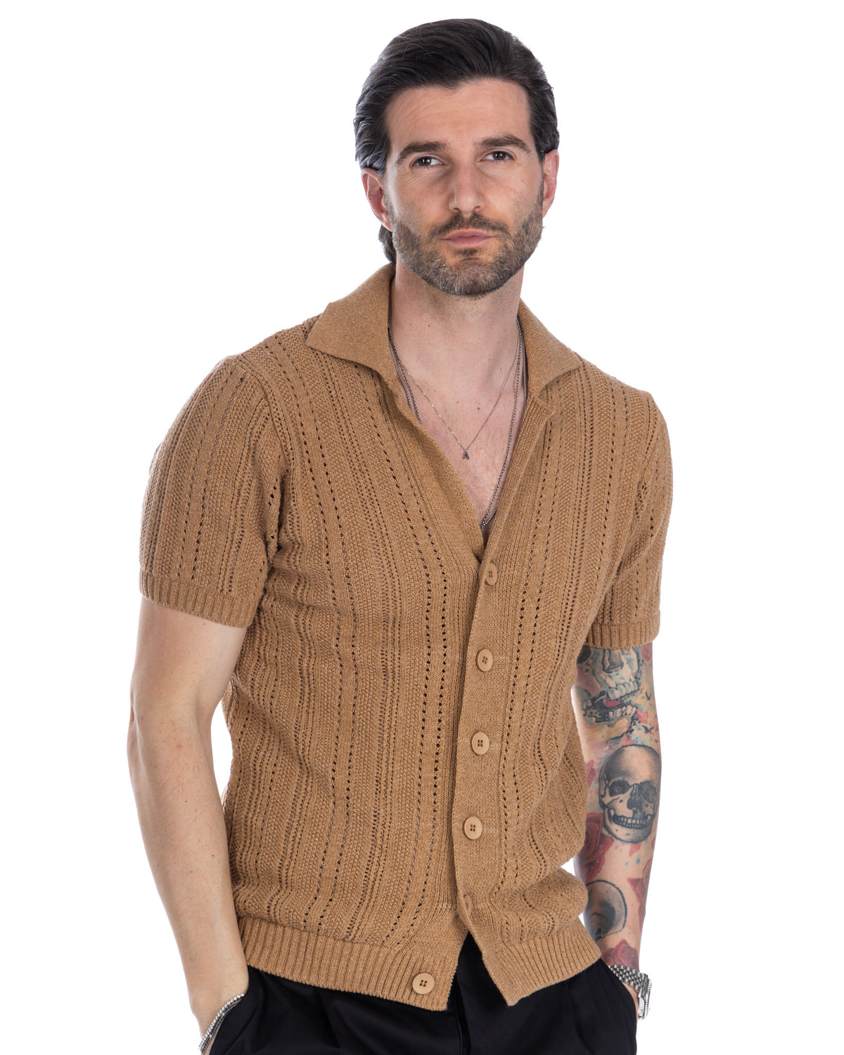 Novak - camel knitted shirt