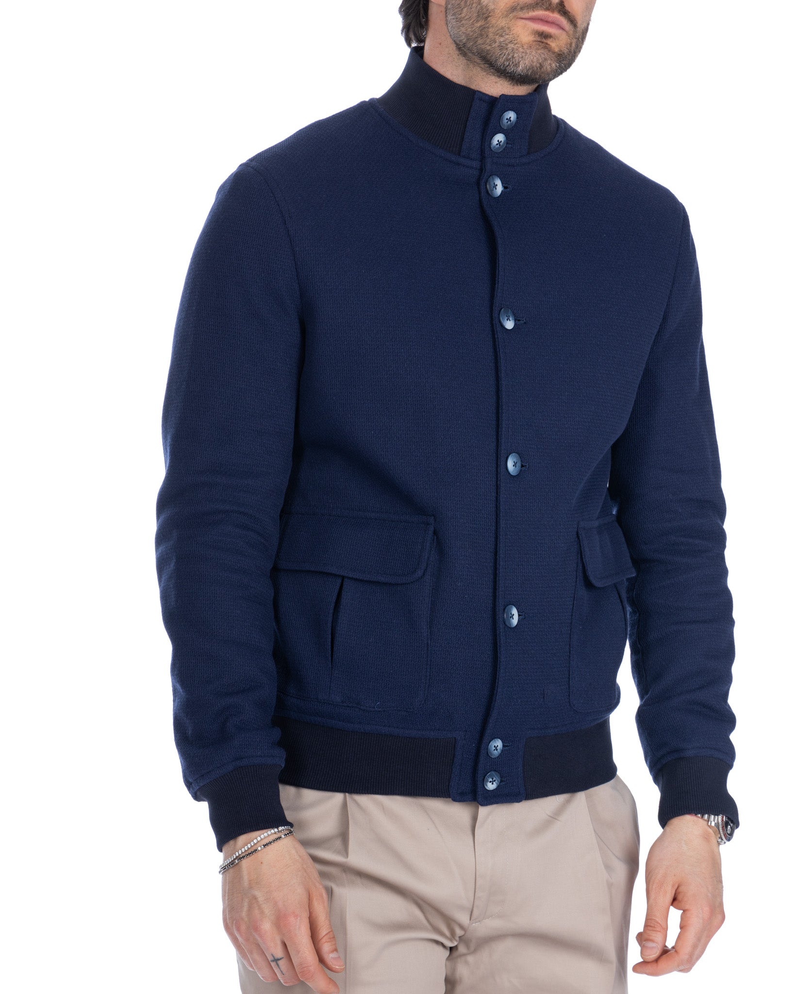 Cazadora bomber azul Trieste de algodón