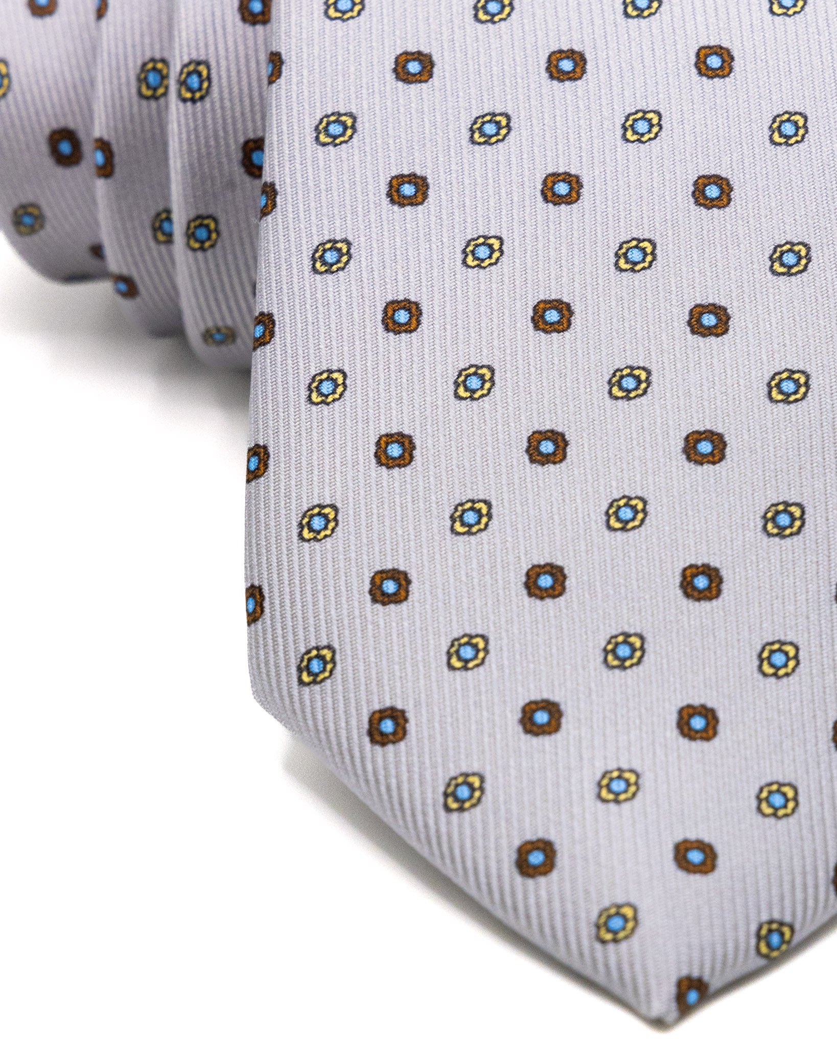 Corbata - de seda twill gris claro con estampado de flores naranjas