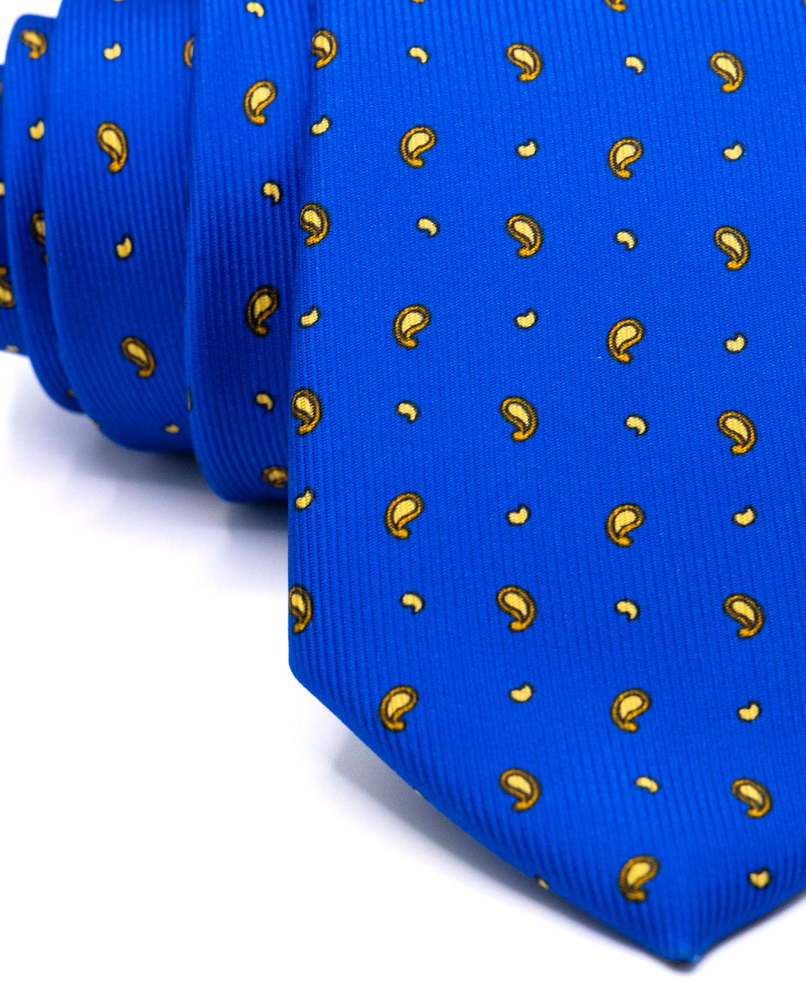 Corbata - de sarga de seda royal con estampado cachemir amarillo