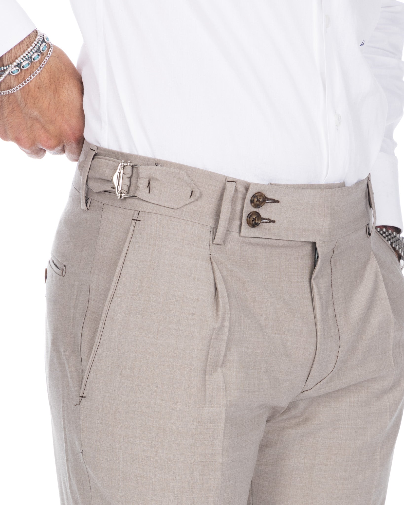 Manhattan - pantalón de lana beige de tiro alto