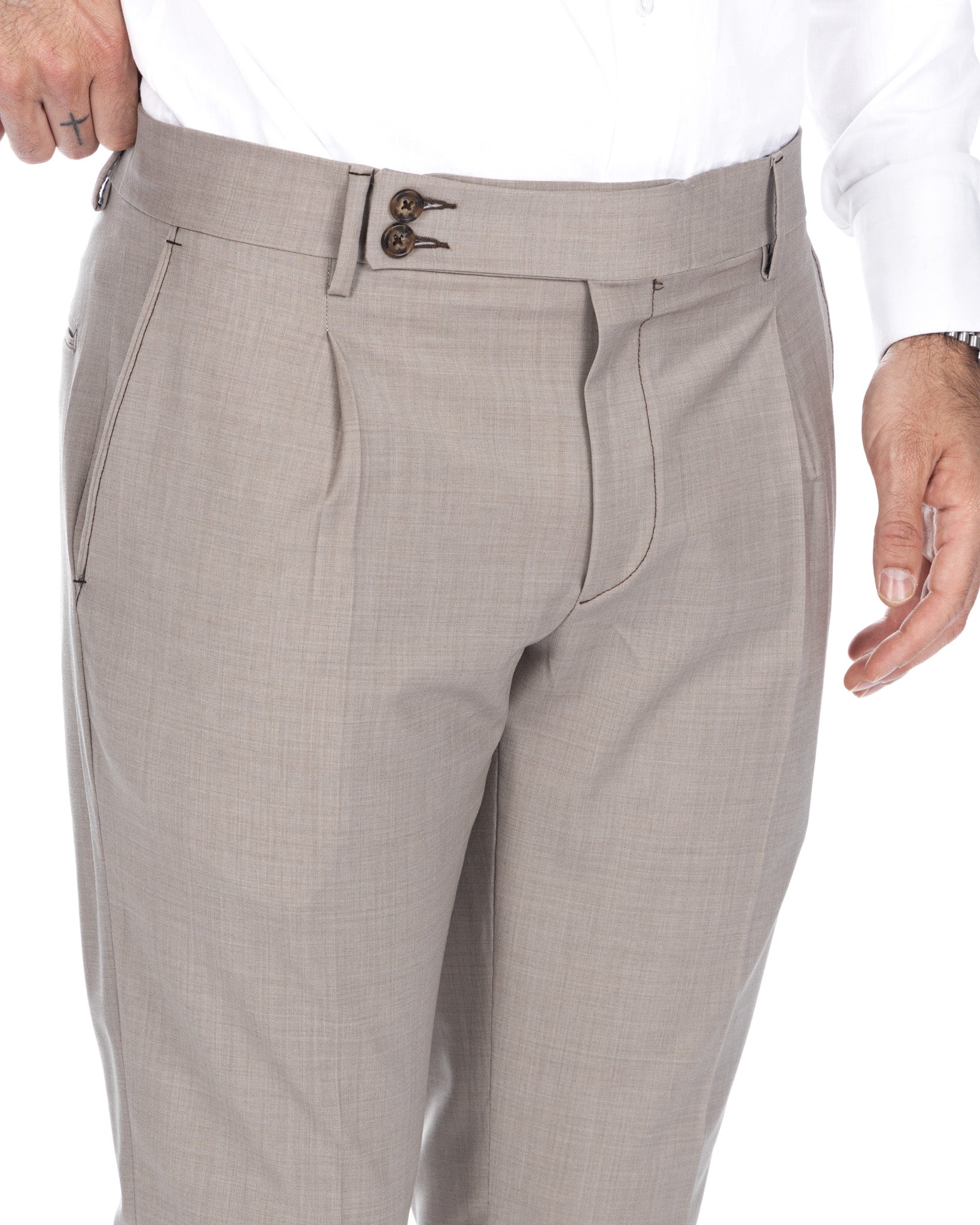 Queens - pantalón beige de lana