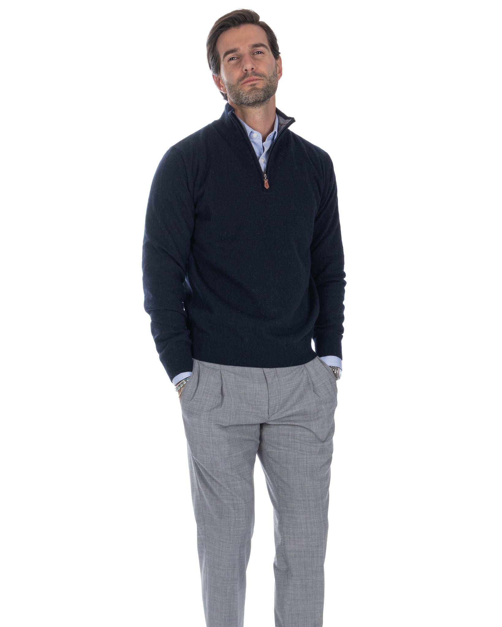Rory zip-up turtleneck sweater in blue cashmere blend