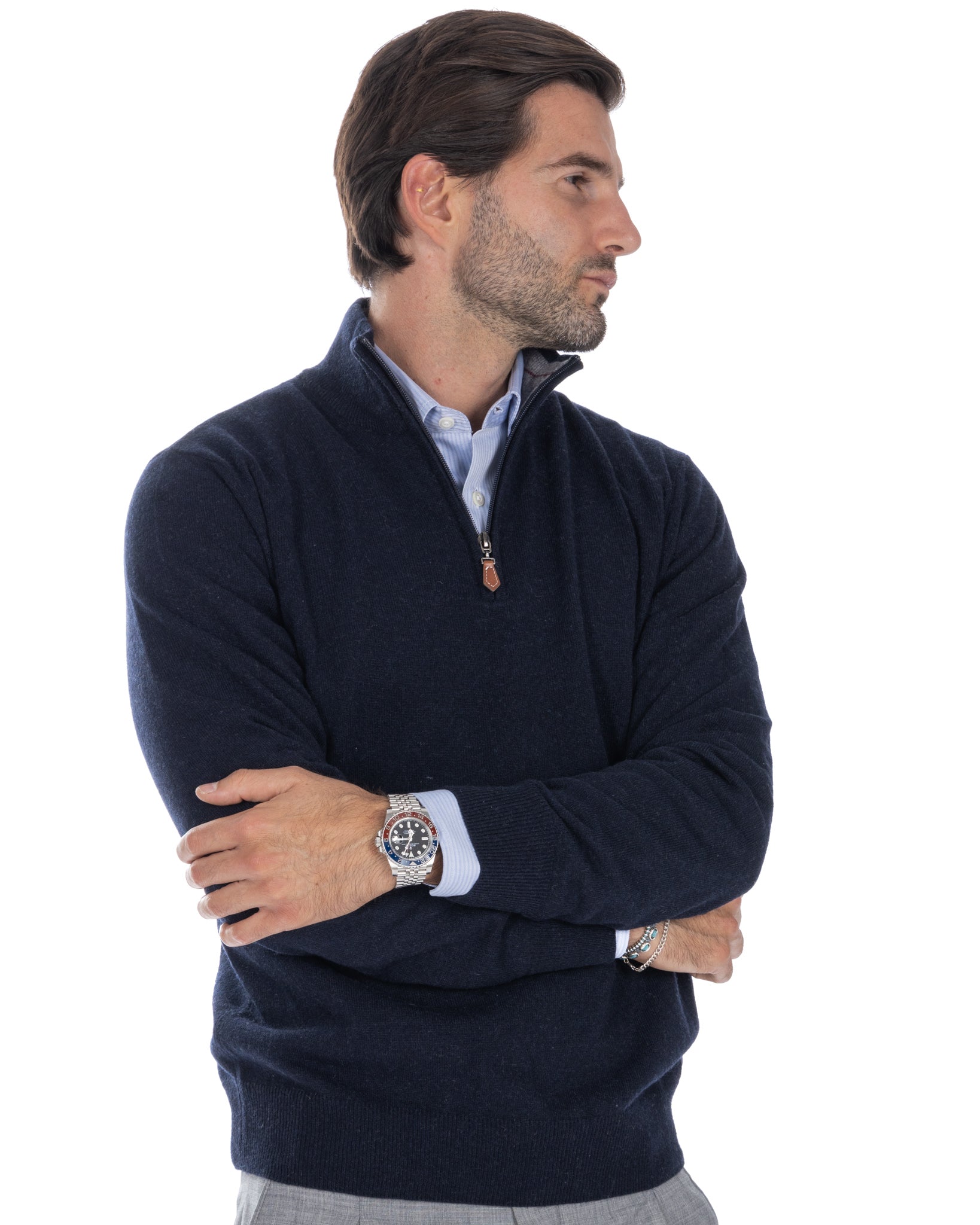 Rory zip-up turtleneck sweater in blue cashmere blend