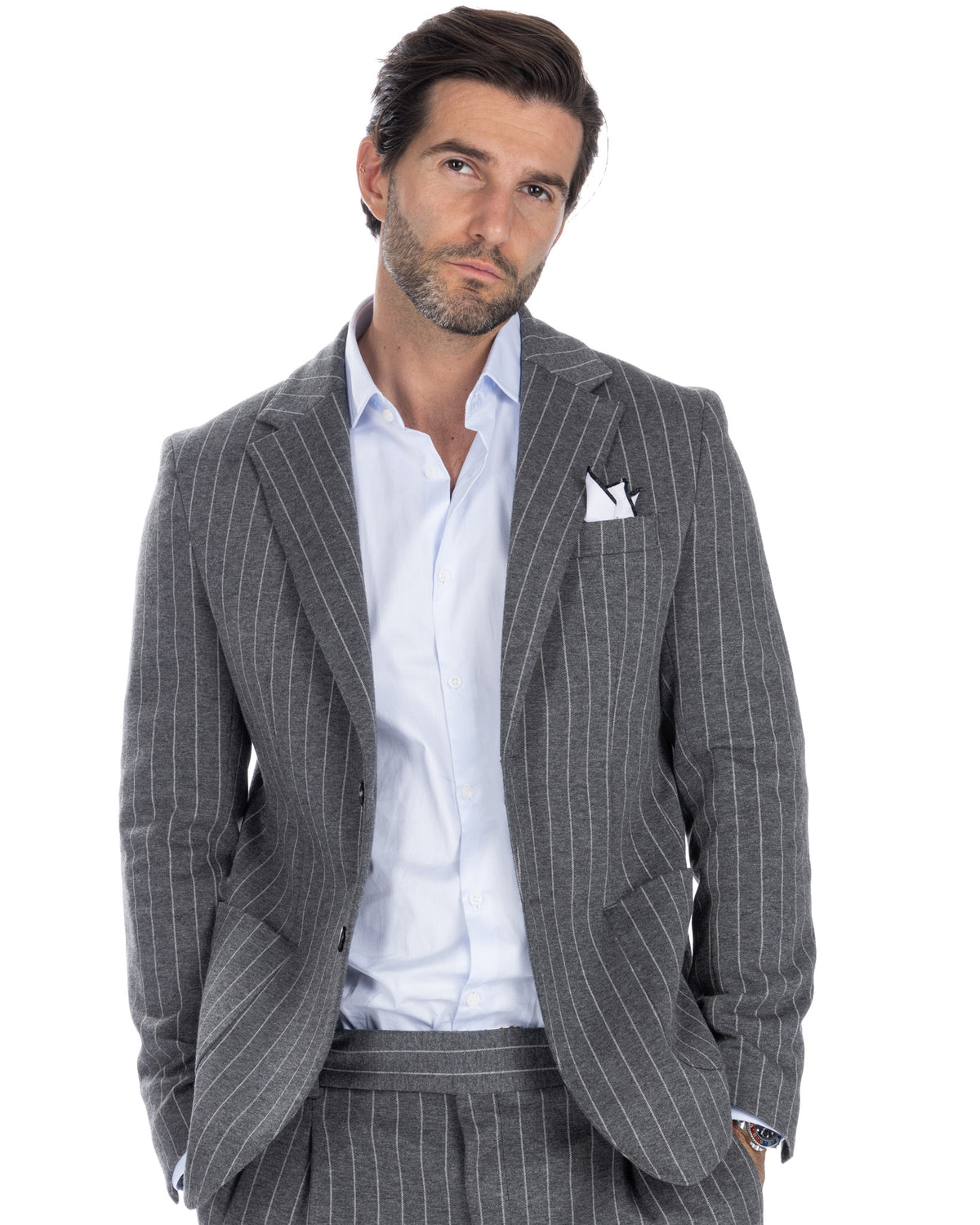 Raphael - single breasted grey pinstripe jacket