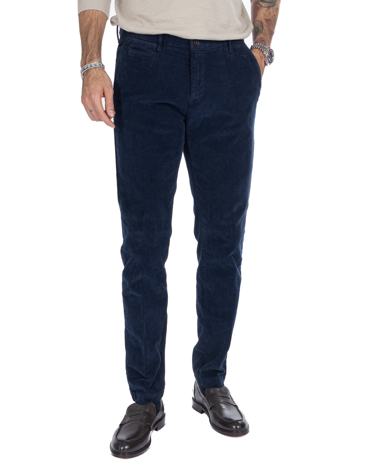Amir - pantalón de pana milrayas azul