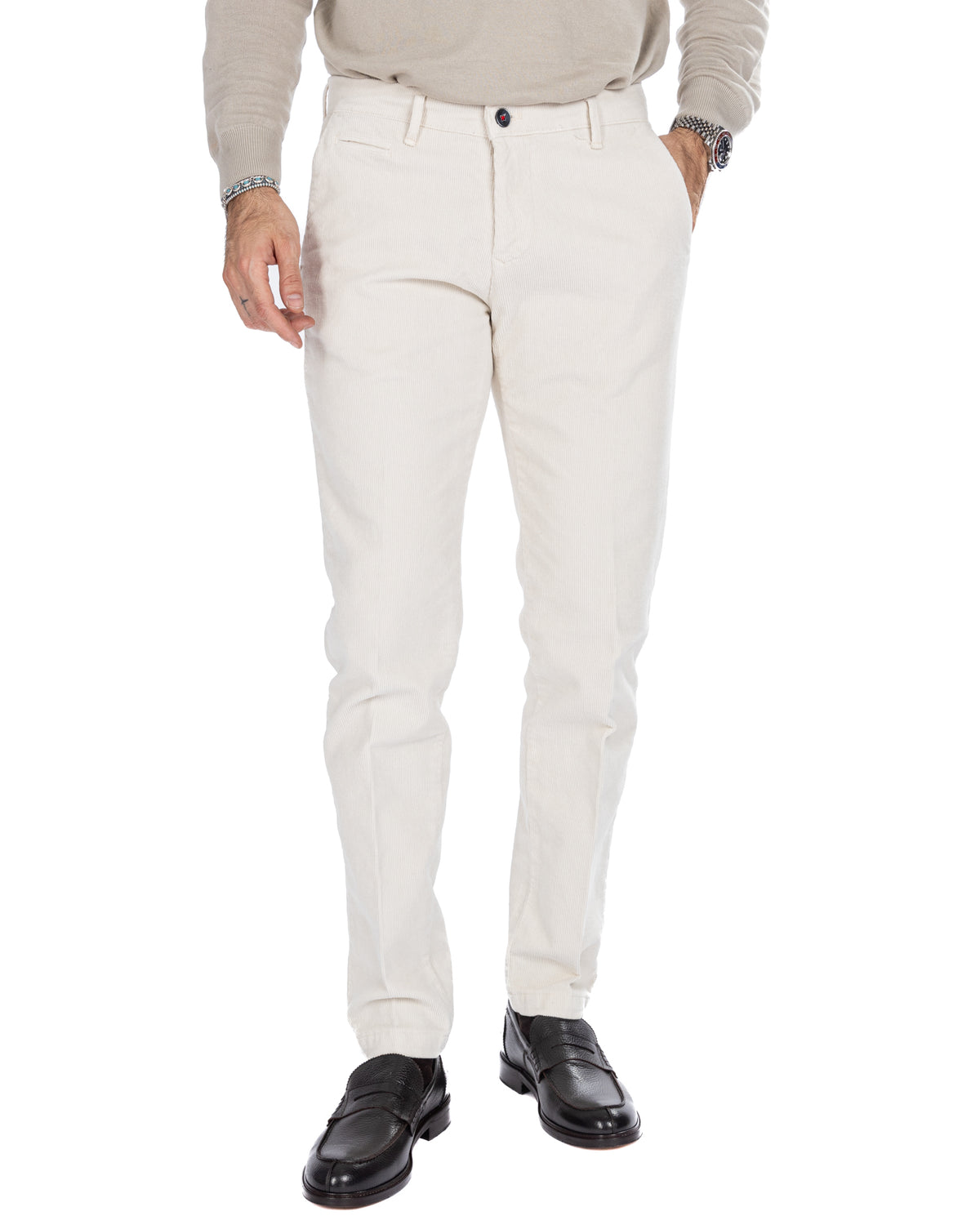 Amir - pantalón de pana mil rayas color crema