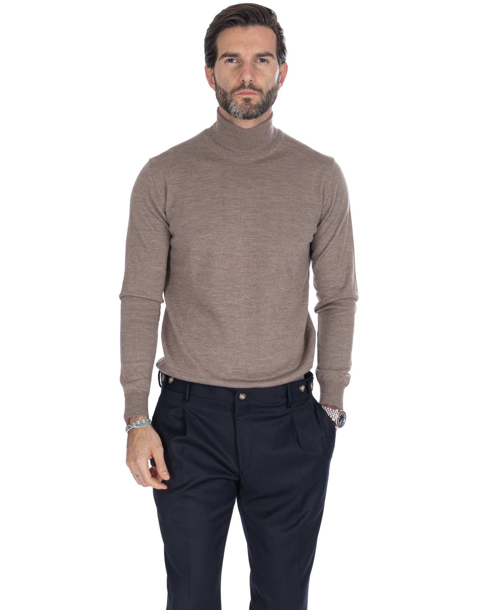 Vietri - Beige Tollegno Wool Turtleneck