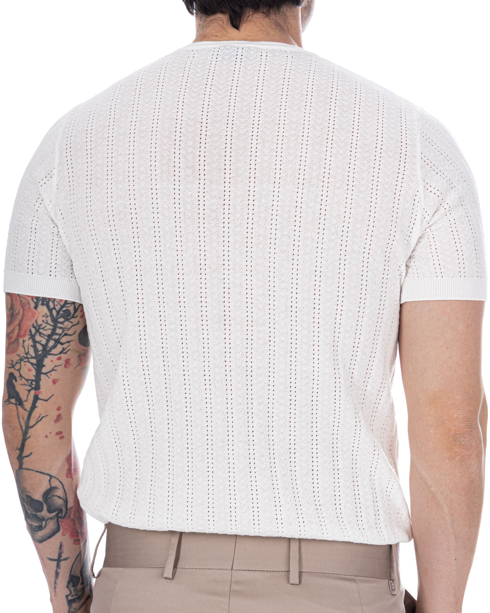 Nick - camiseta de punto calada blanca
