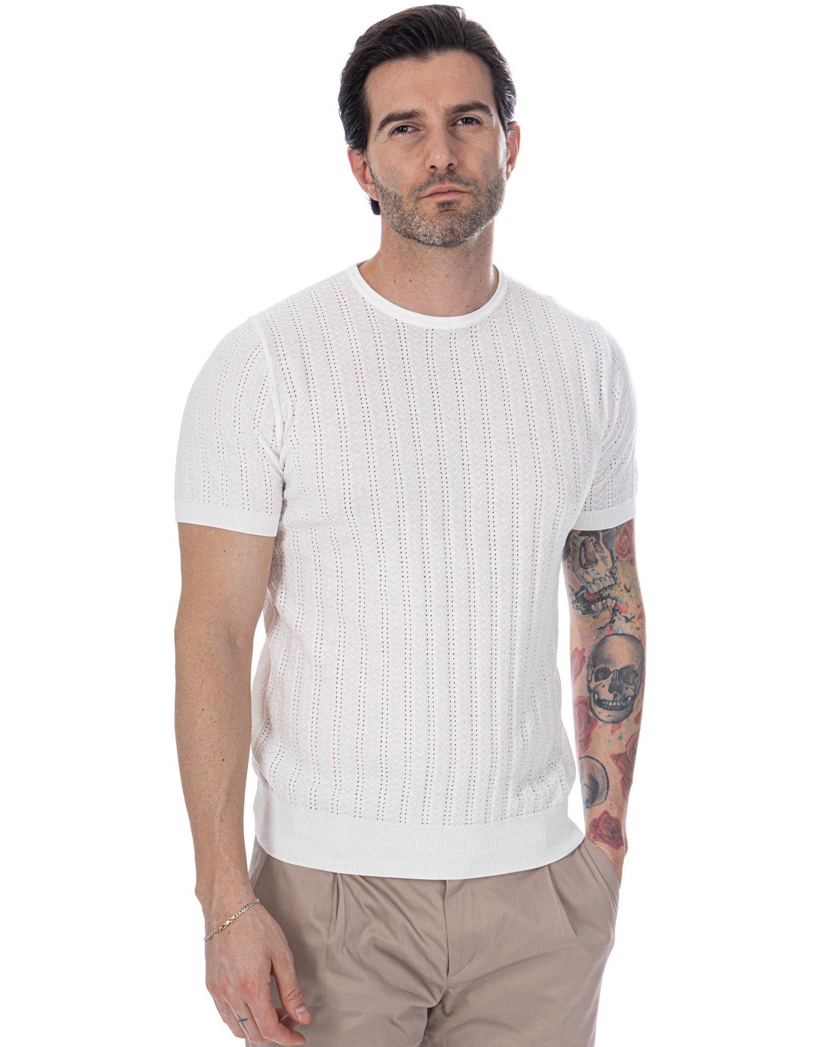 Nick - camiseta de punto calada blanca