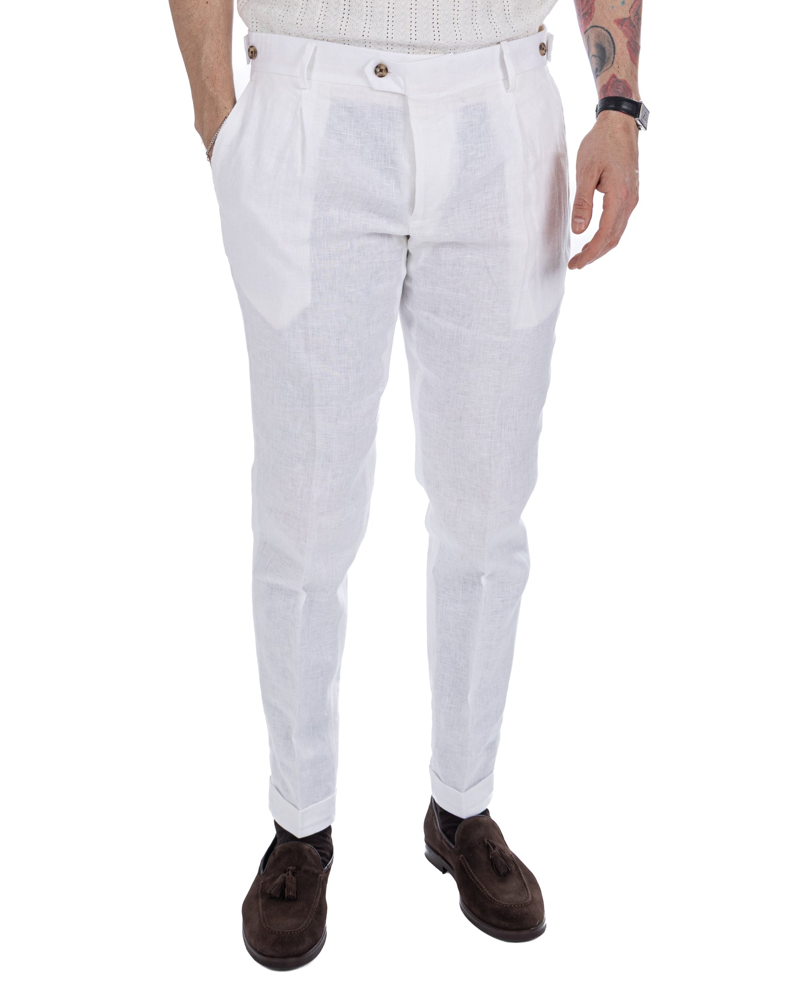 Lev - pantalón de lino puro blanco