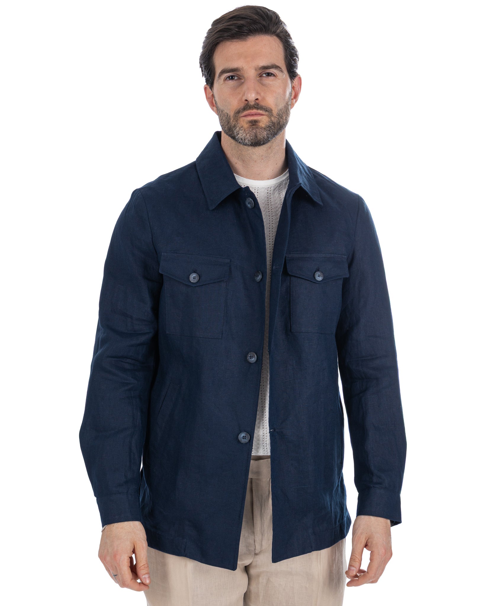 Offida - chaqueta de lino puro azul