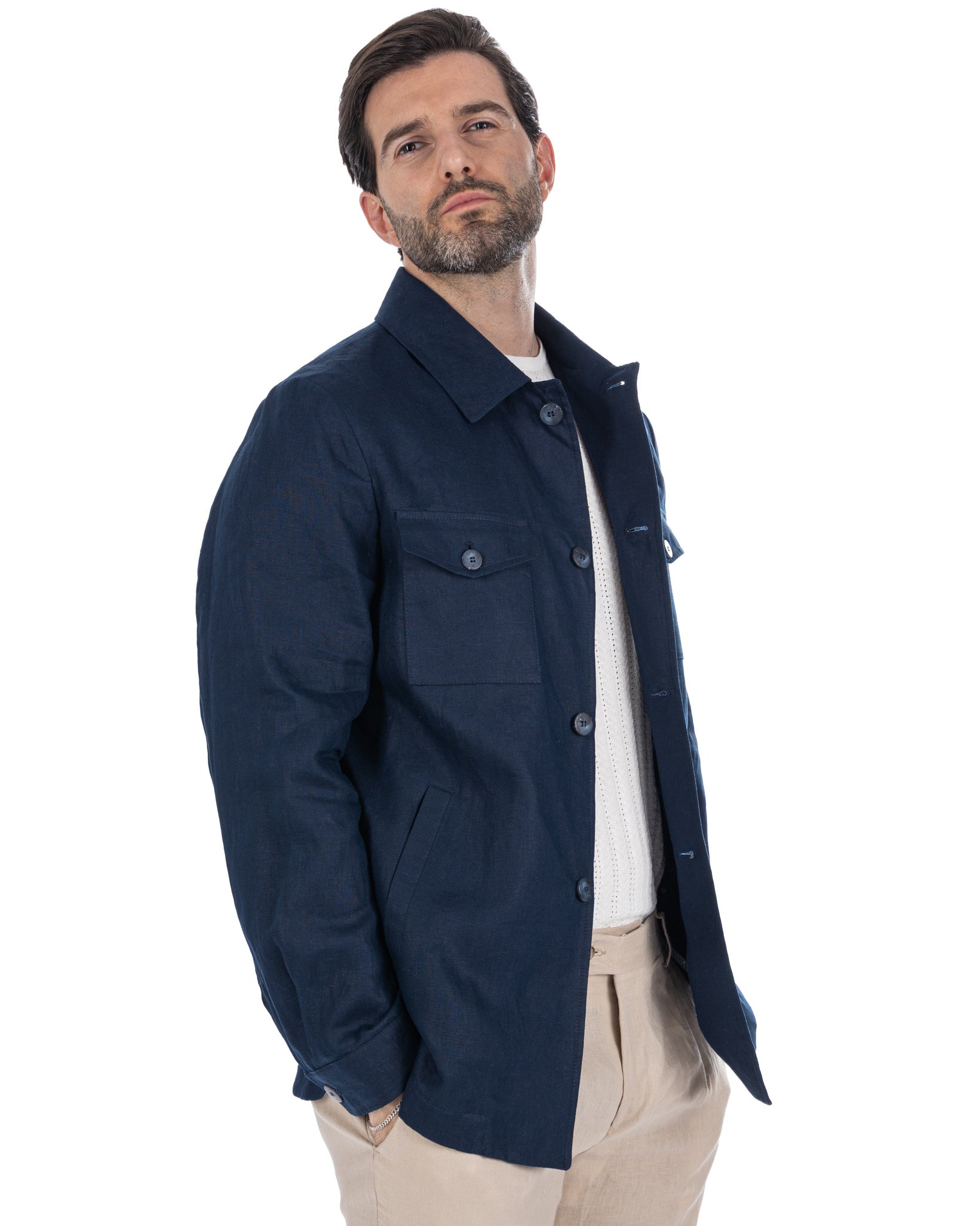 Offida - chaqueta de lino puro azul