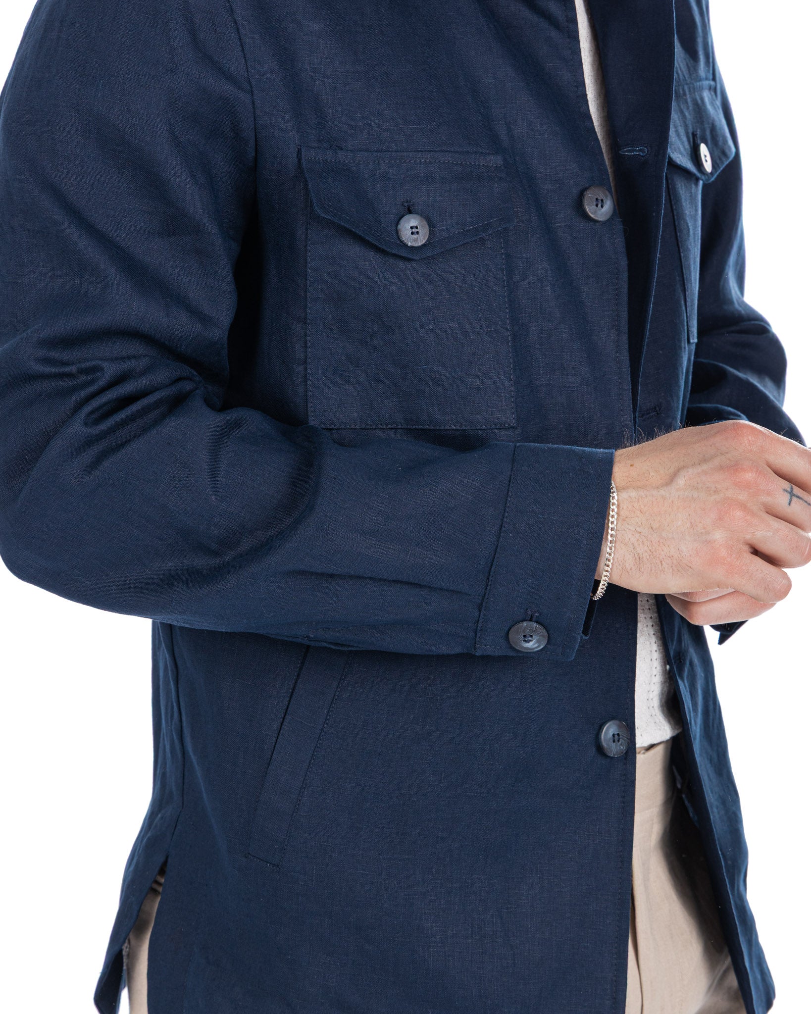 Offida - chaqueta de lino puro azul