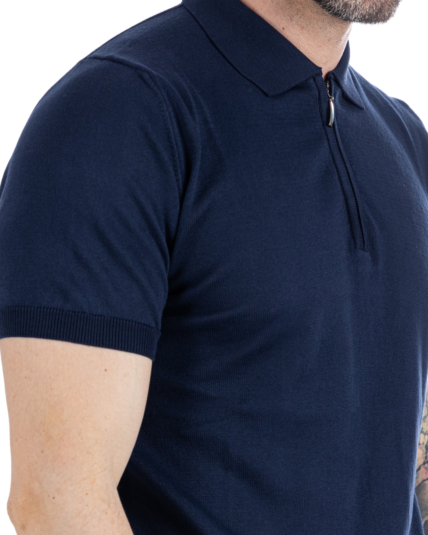 Sebastian - polo de punto azul con cremallera