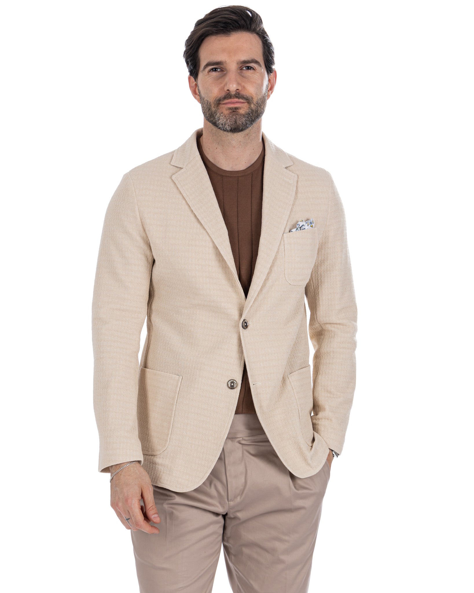 Hilo - chaqueta de punto de un solo botón color crema