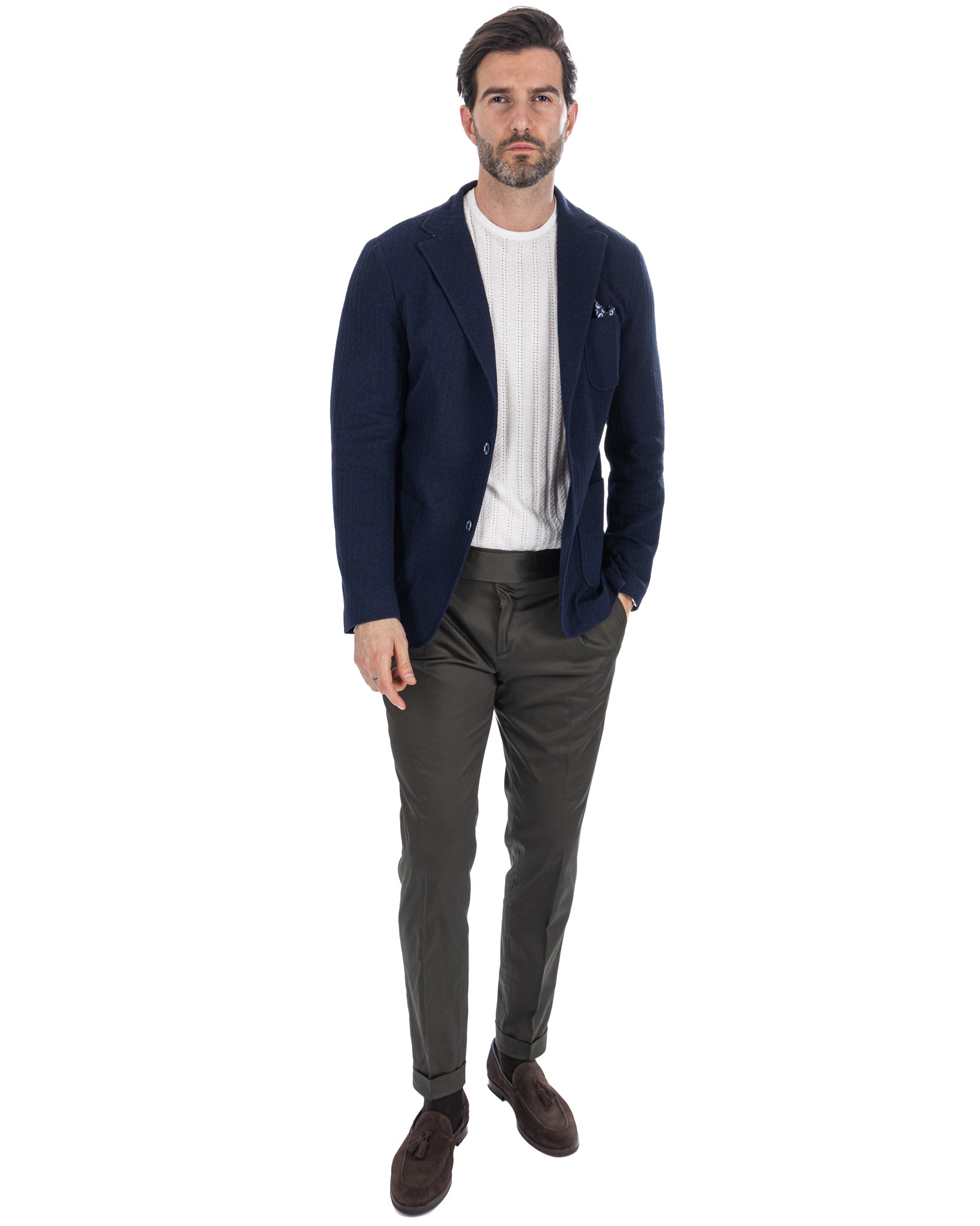 Hilo - chaqueta de punto azul de un solo botón