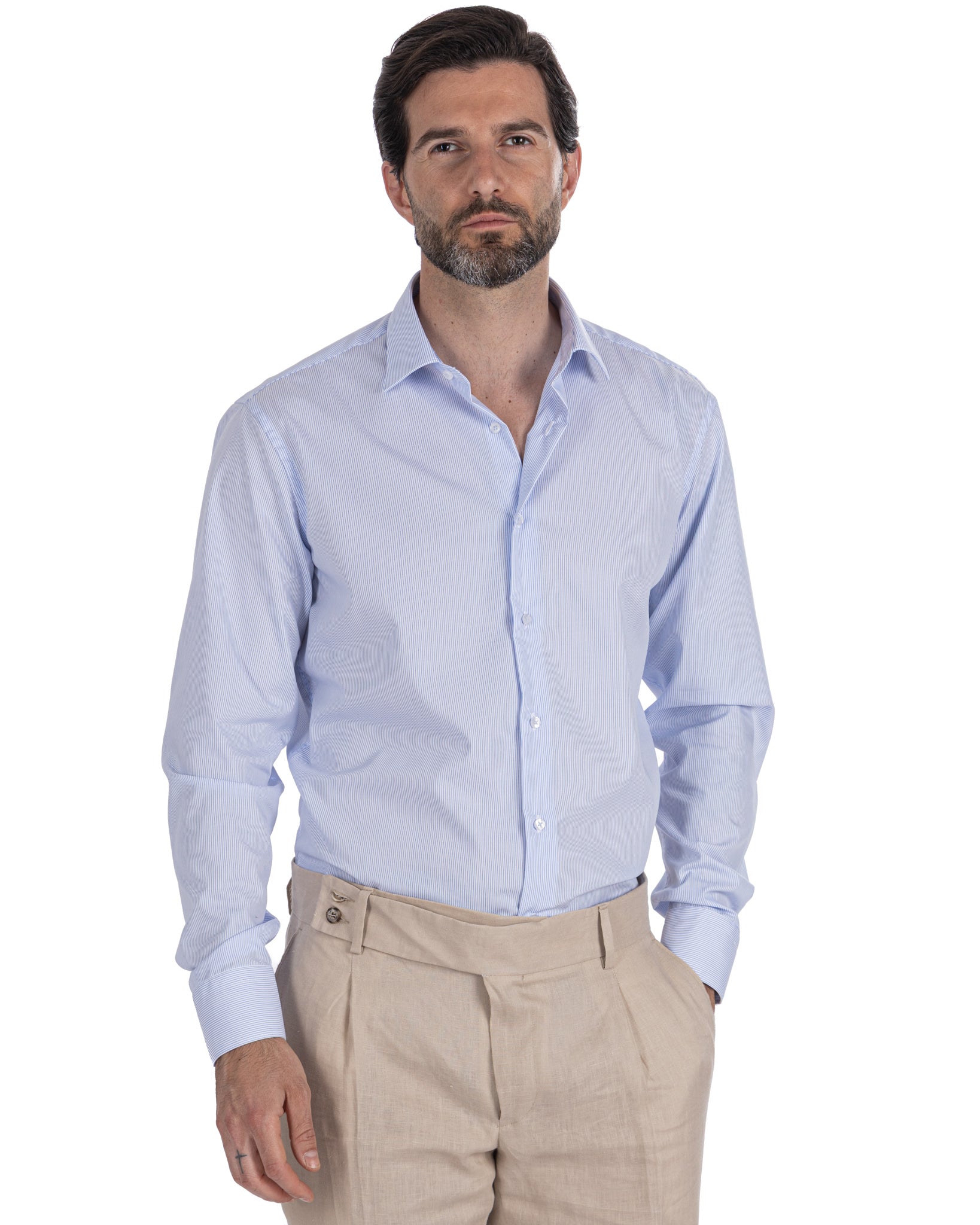 Camisa Beretta de rayas azules de algodón
