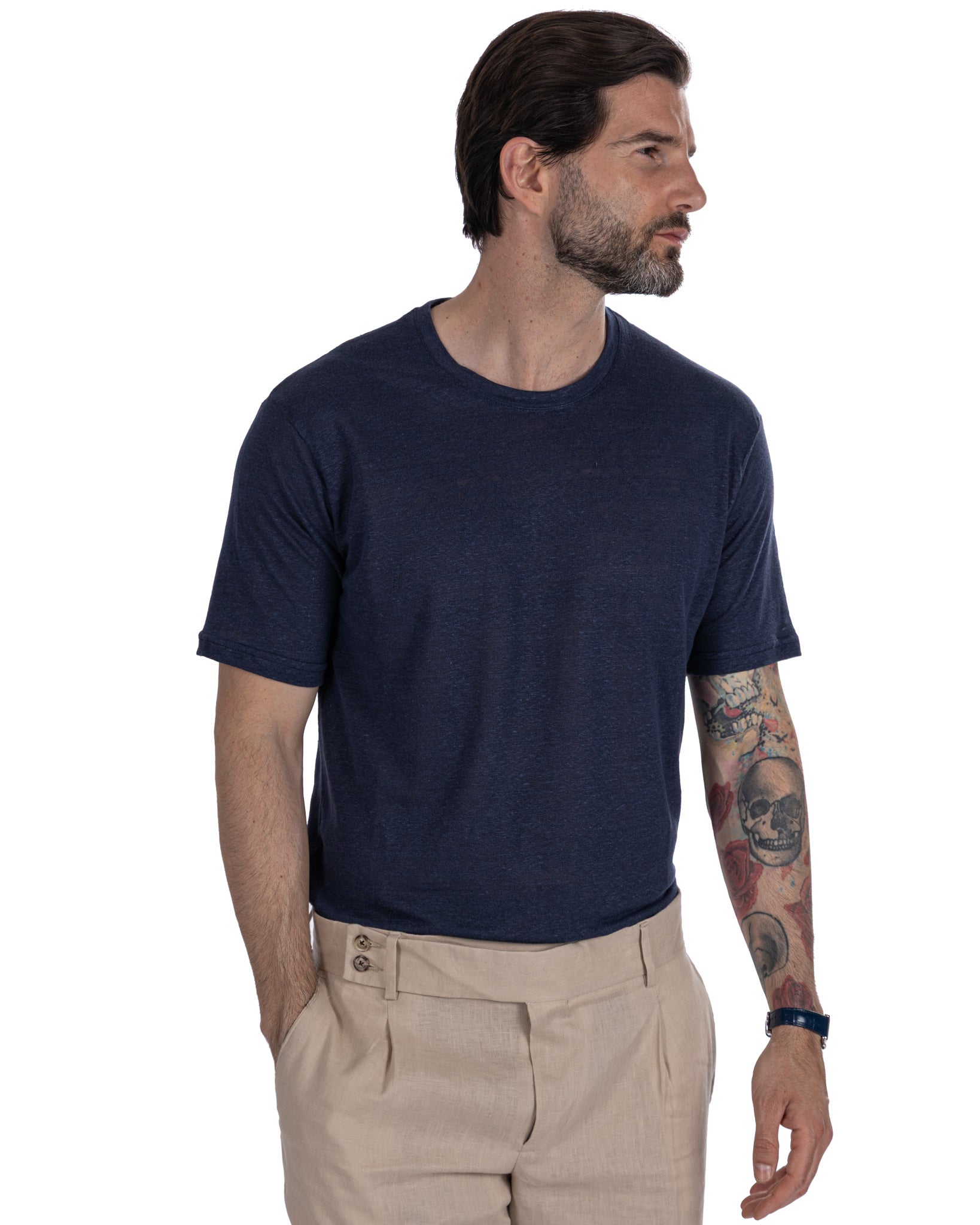 Felix T-shirt in pure blue linen