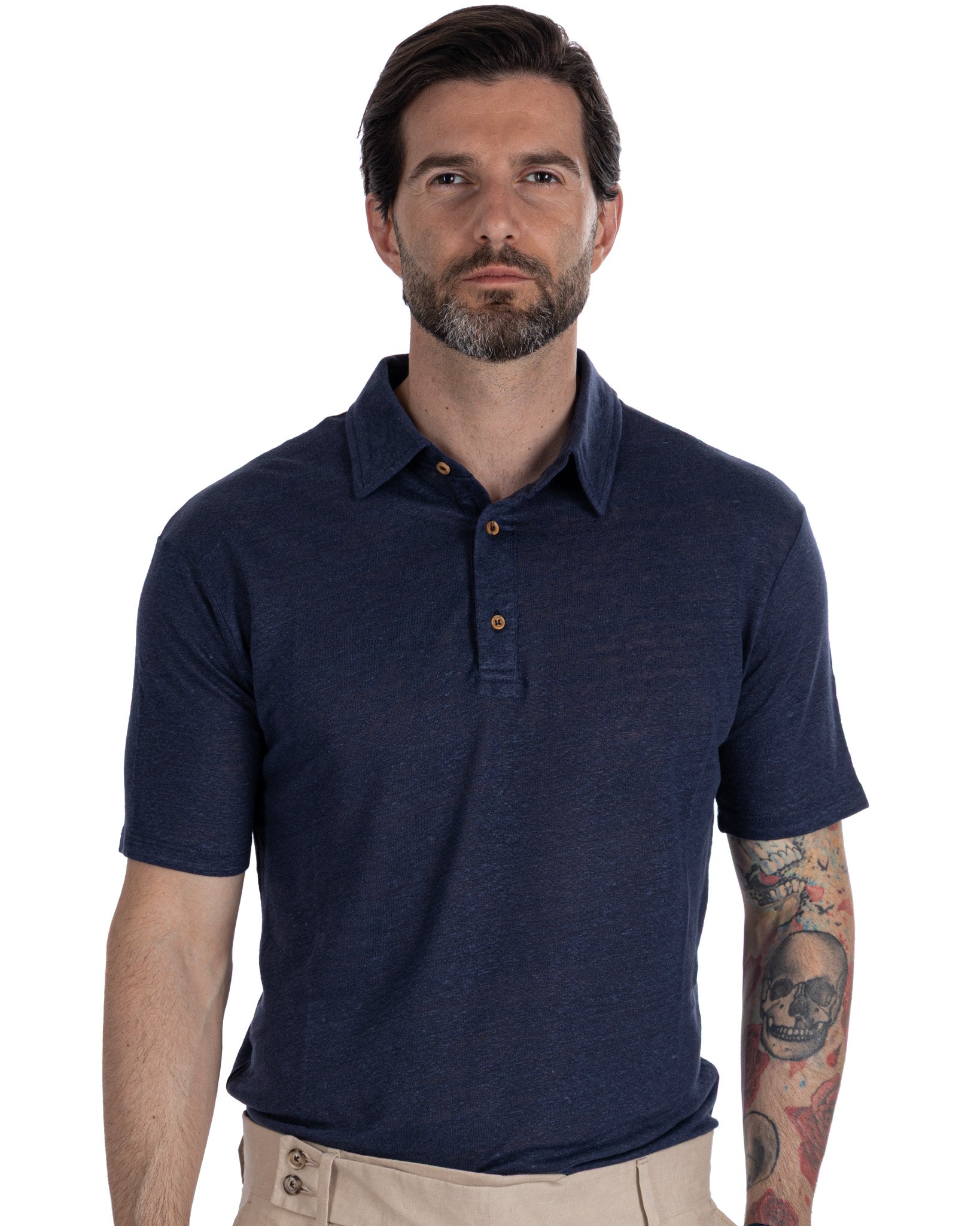 Marcos polo shirt in pure blue linen