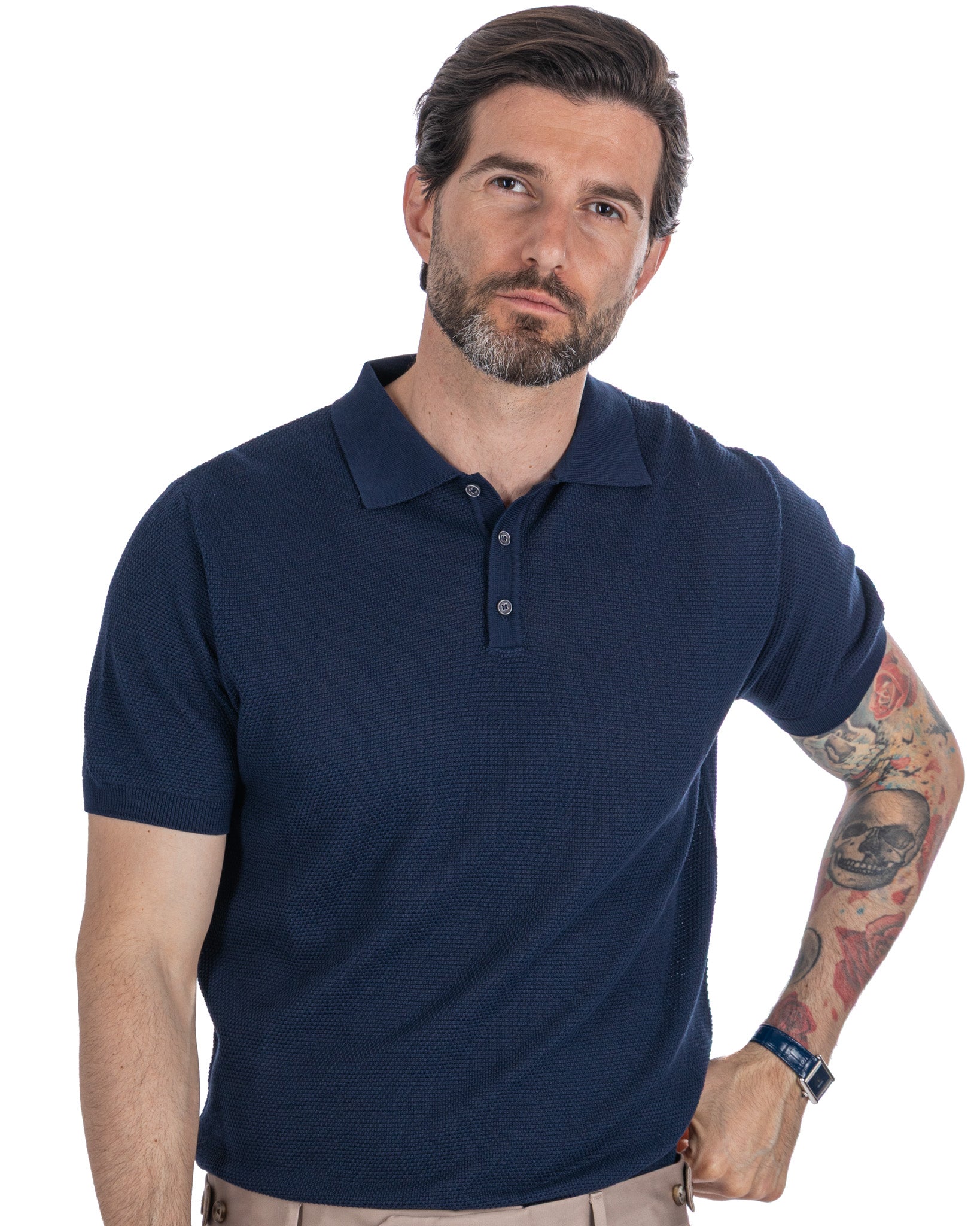 Rod - polo de piqué nido de abeja azul