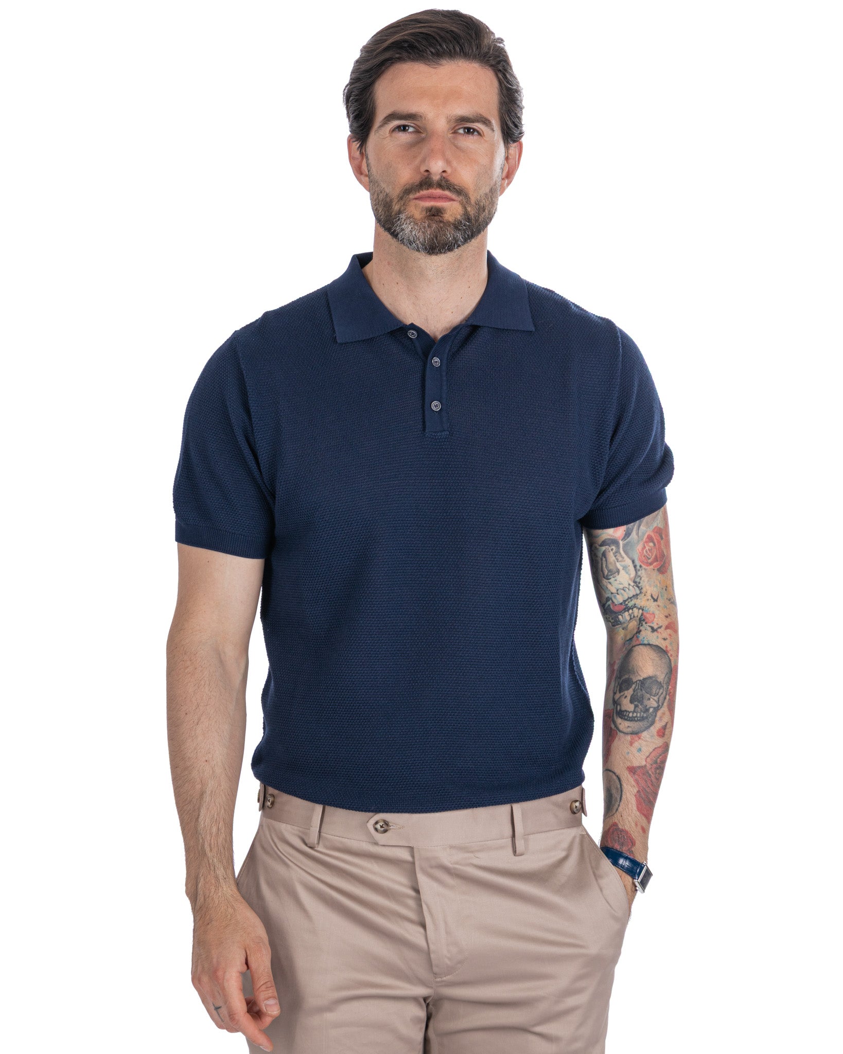 Rod - polo de piqué nido de abeja azul