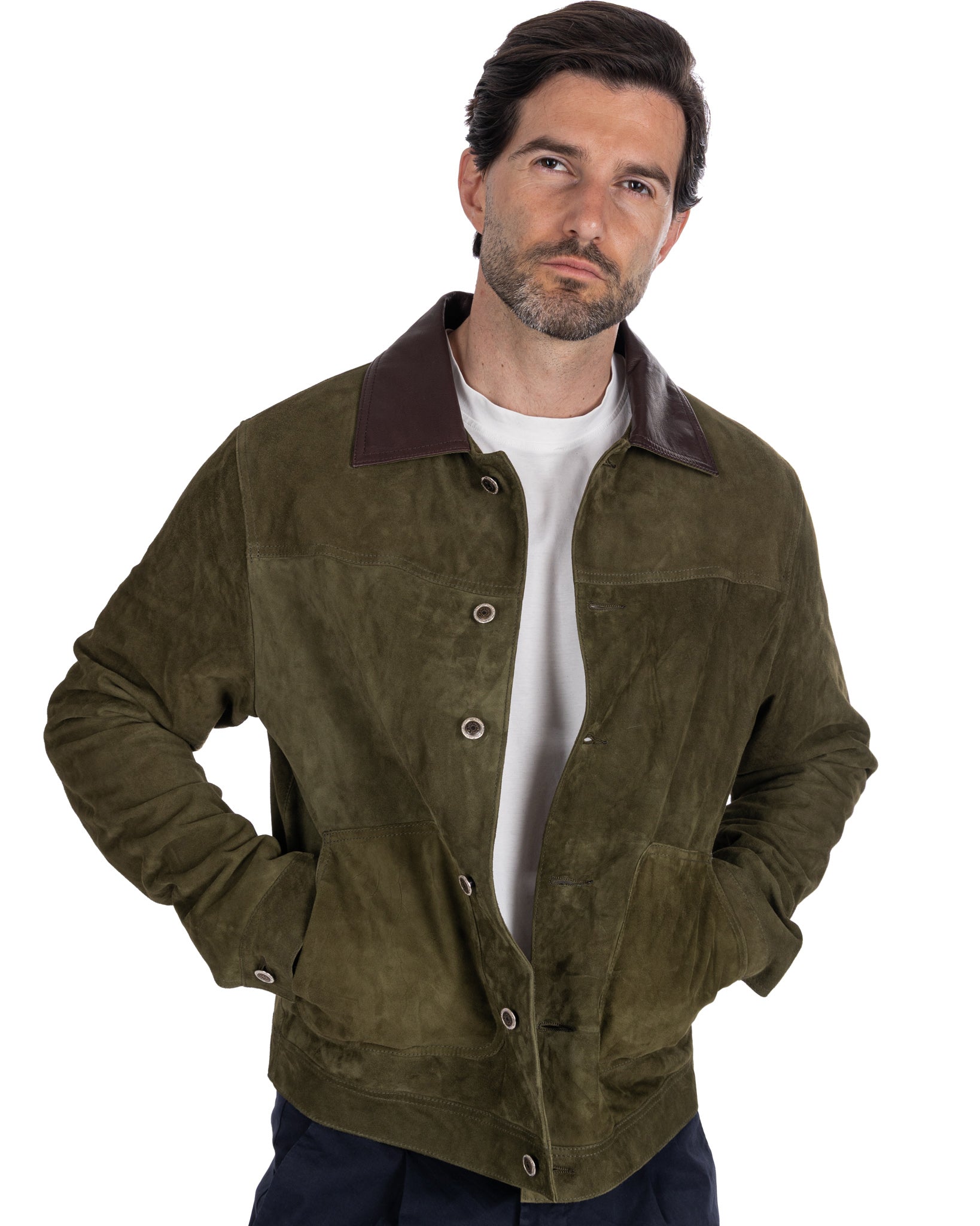 Chaqueta de ante verde con botones