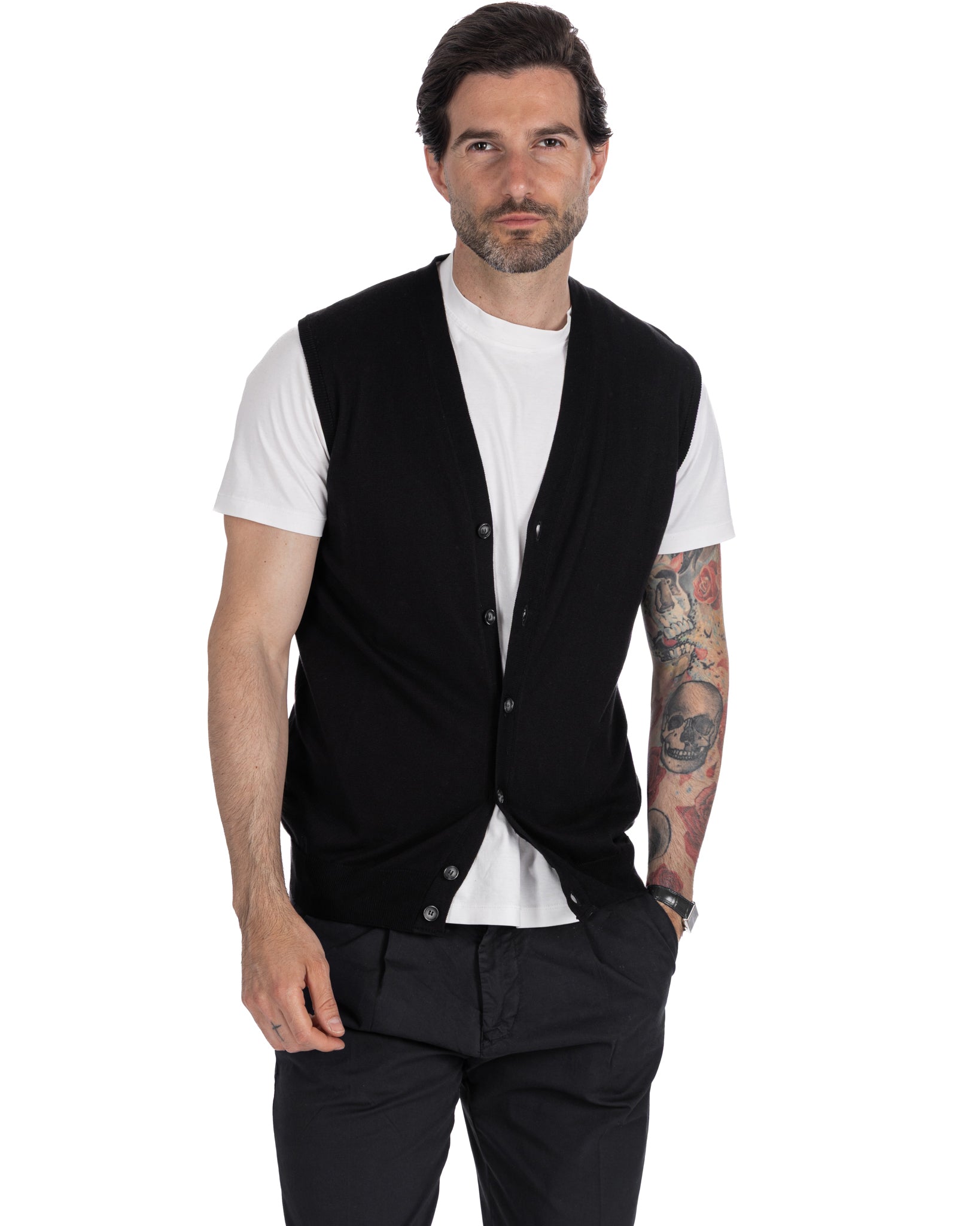 Logan - Black Cotton Knit Vest