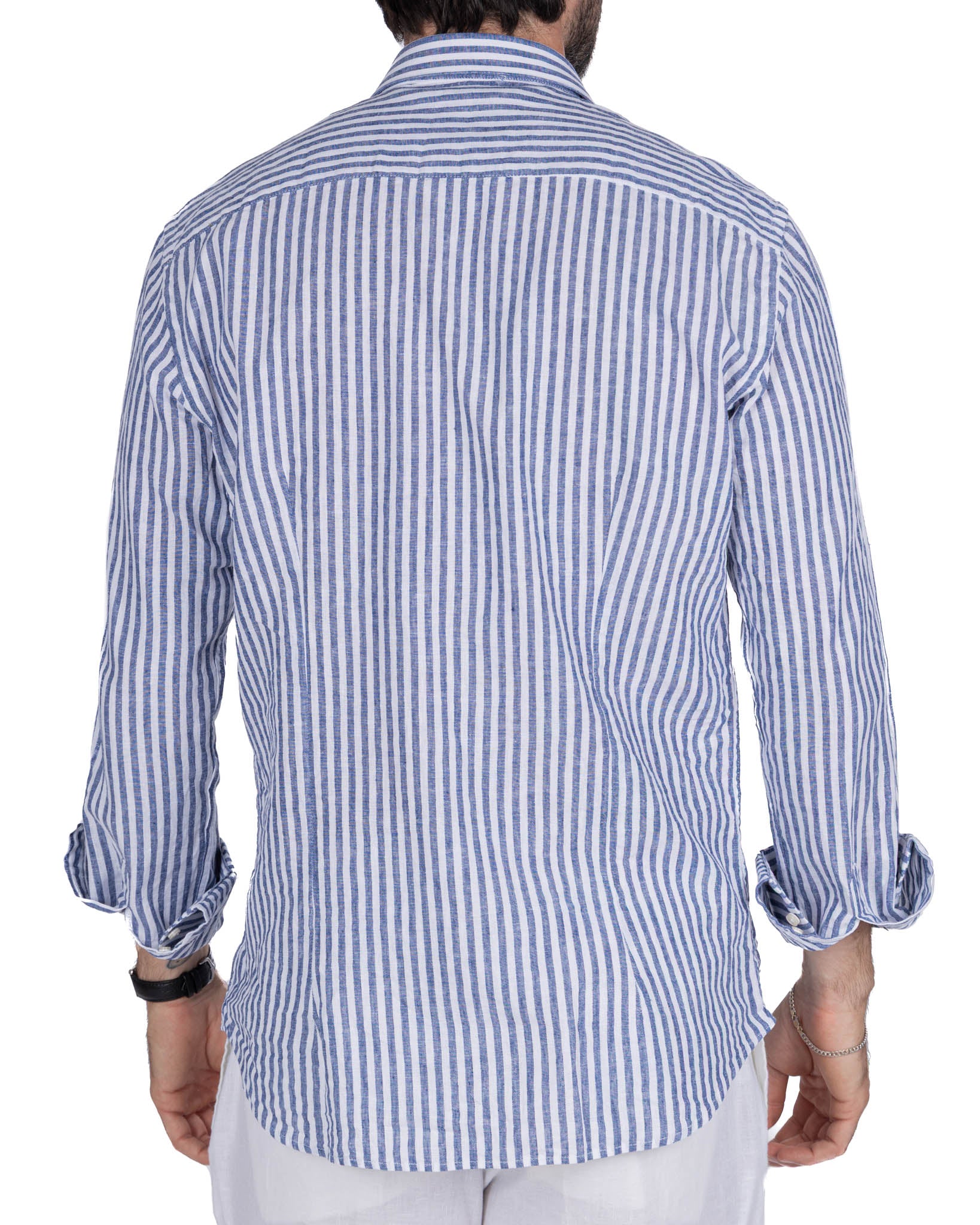 Cassis shirt in linen and cotton with blue stripes