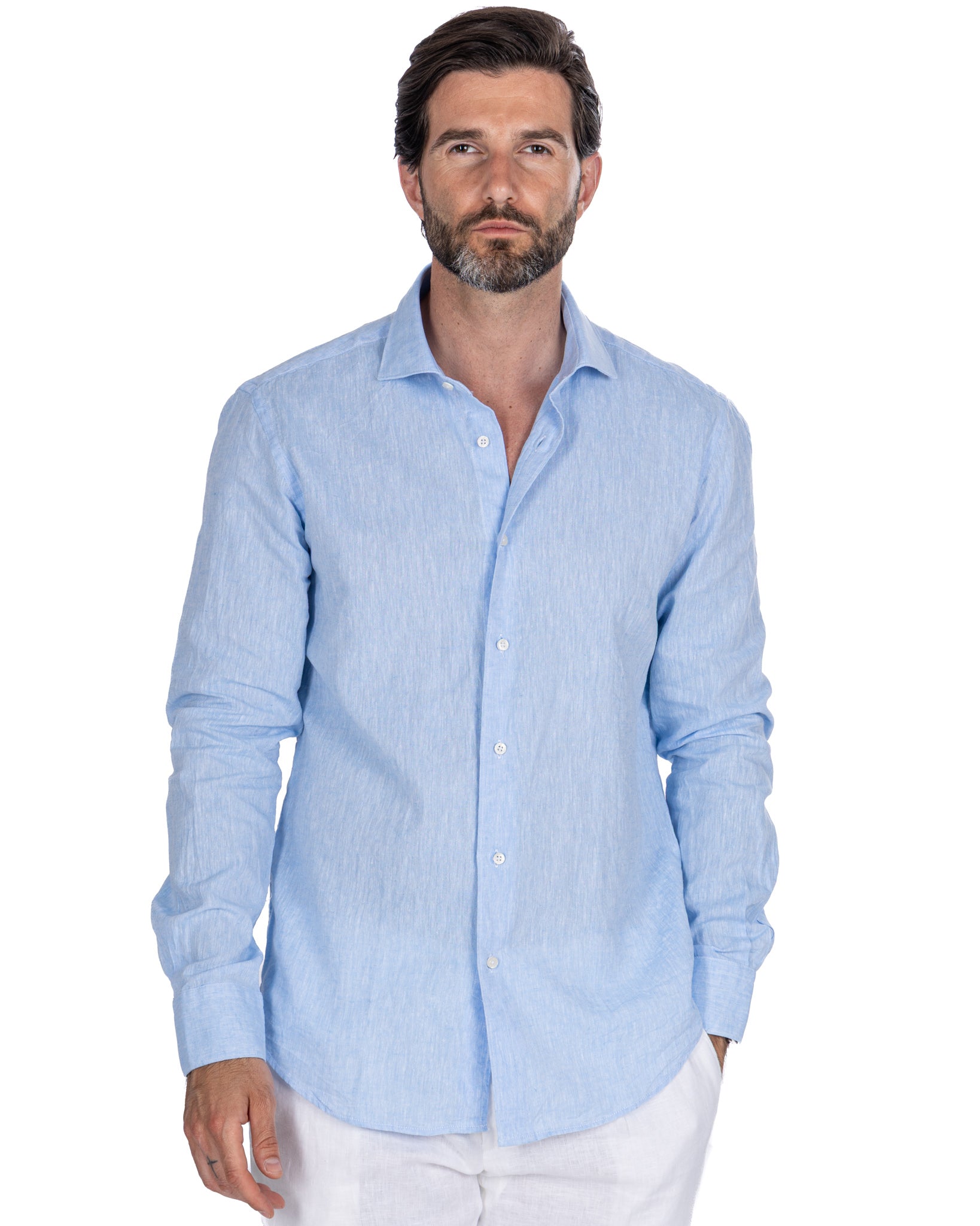 Camisa Rennes de lino y algodón azul claro