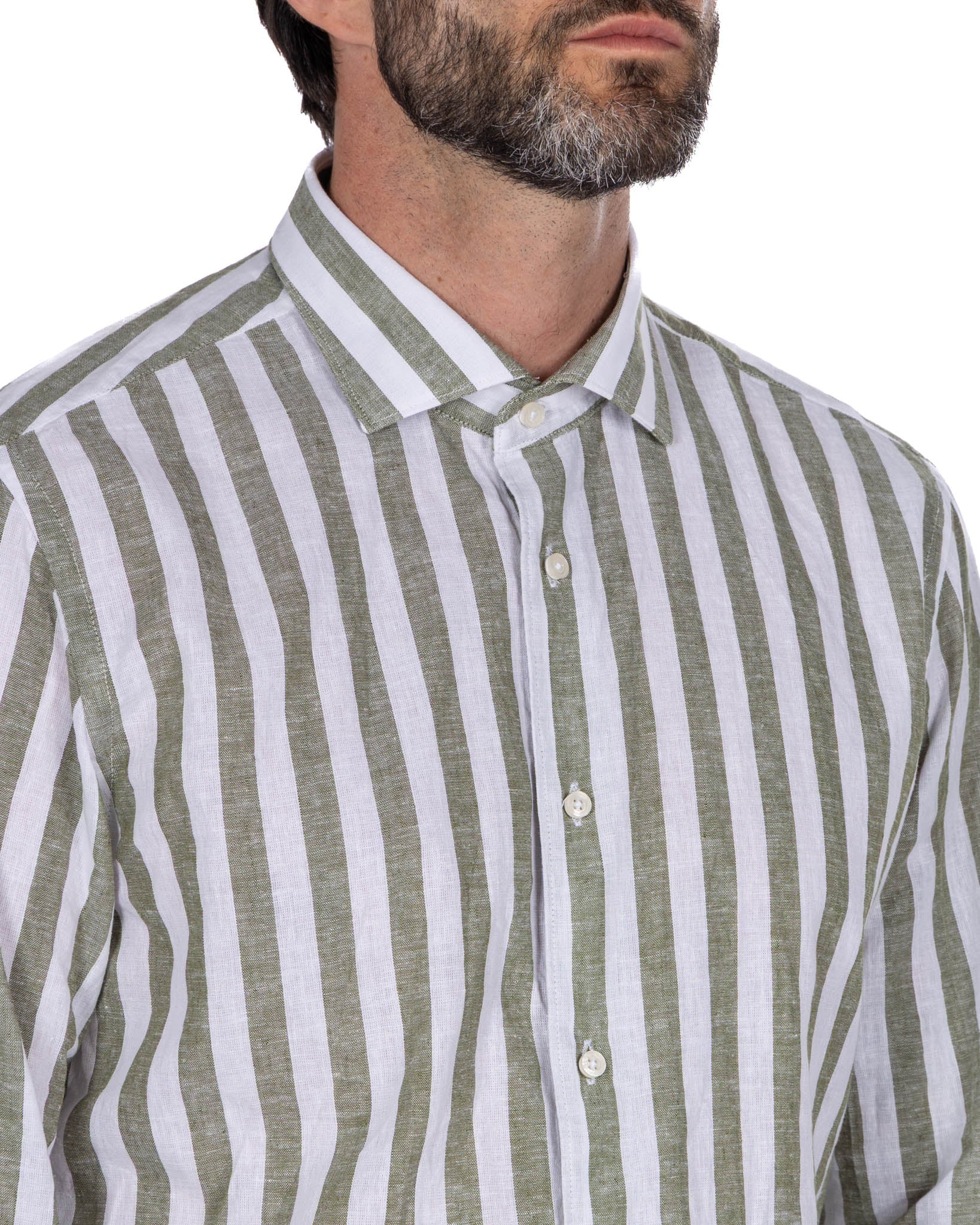 Camisa Eze de lino y algodón de rayas militares
