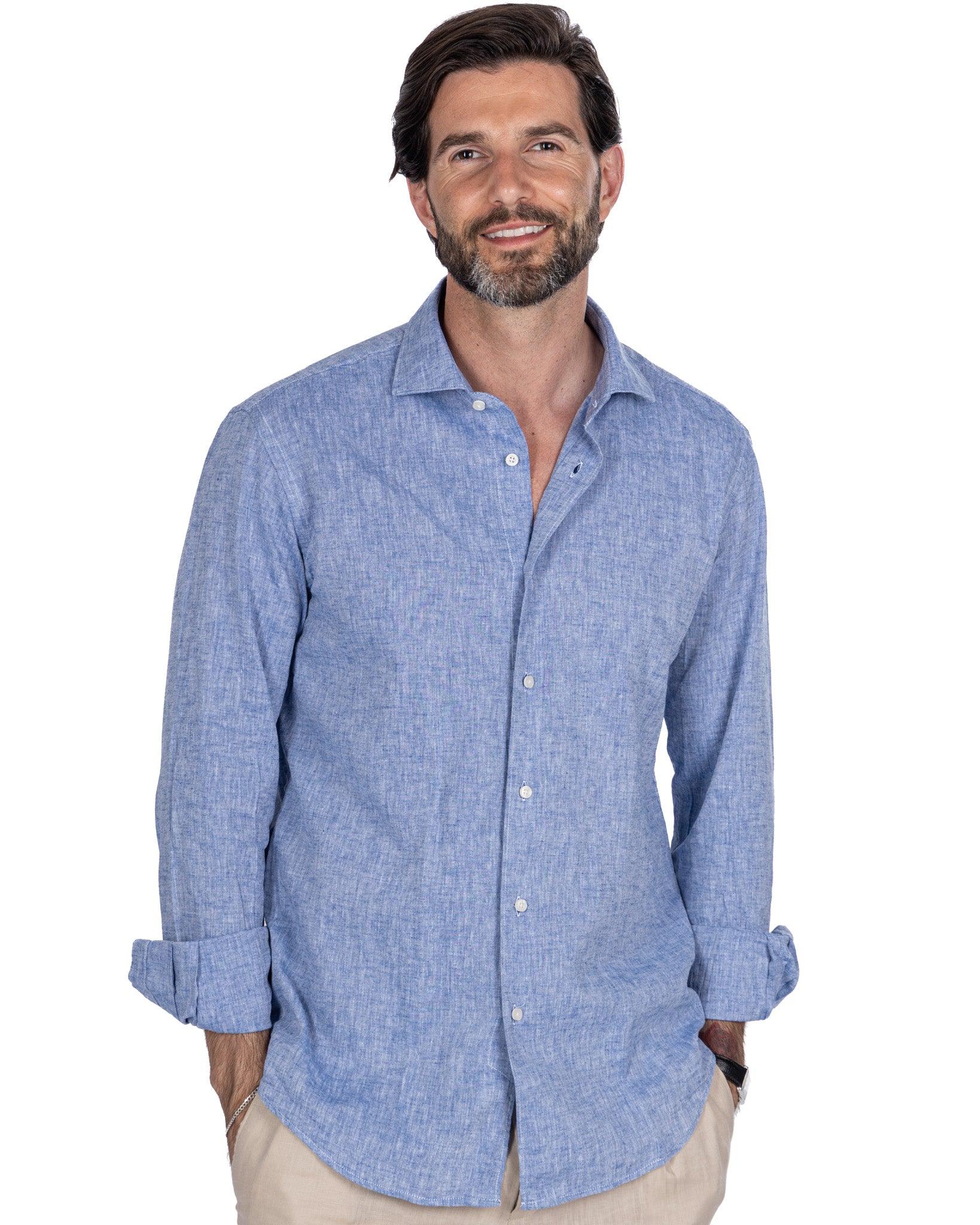 Rennes shirt in blue linen and cotton