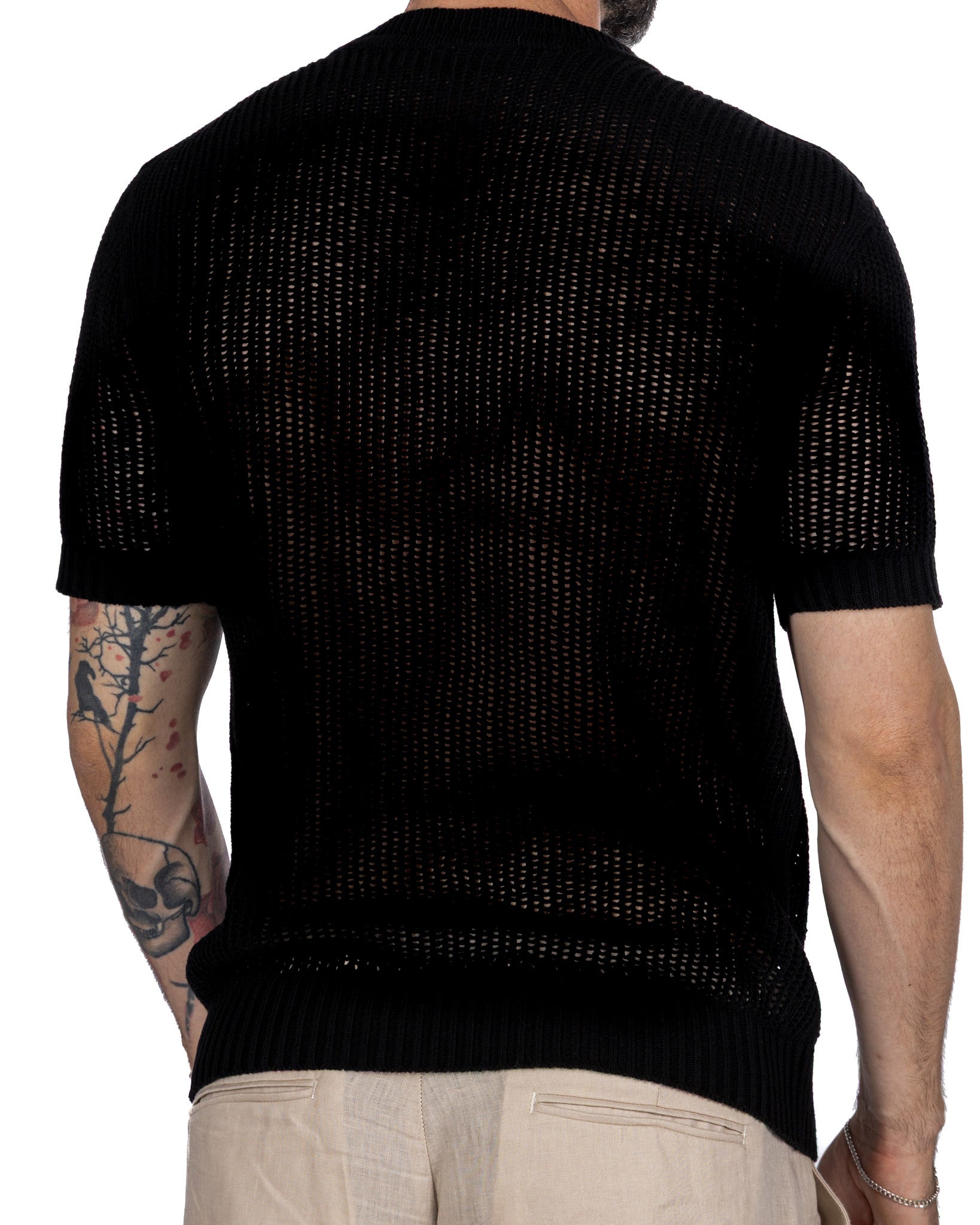 Grigor - camiseta oversize perforada negra