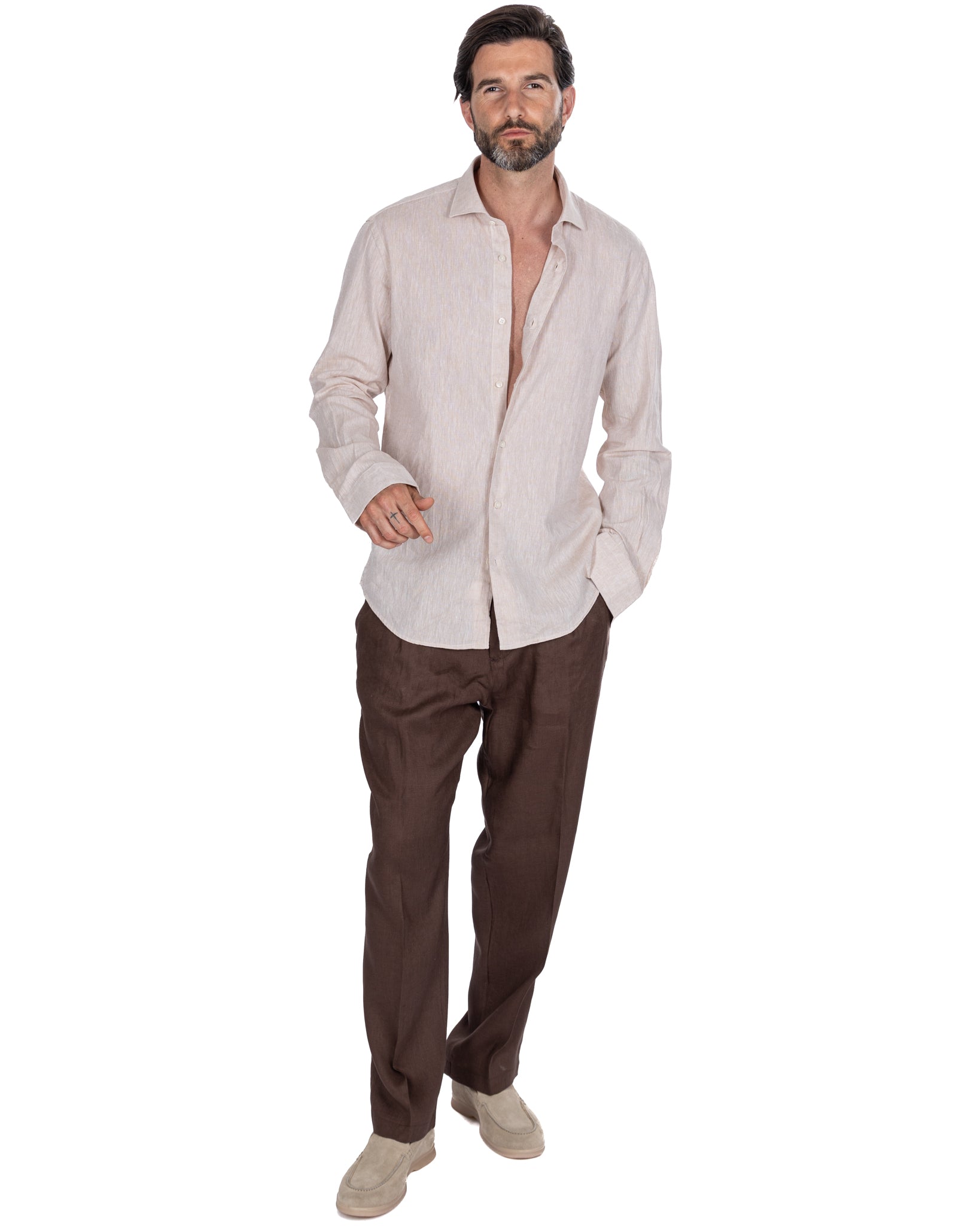 Camisa Rennes de lino y algodón beige