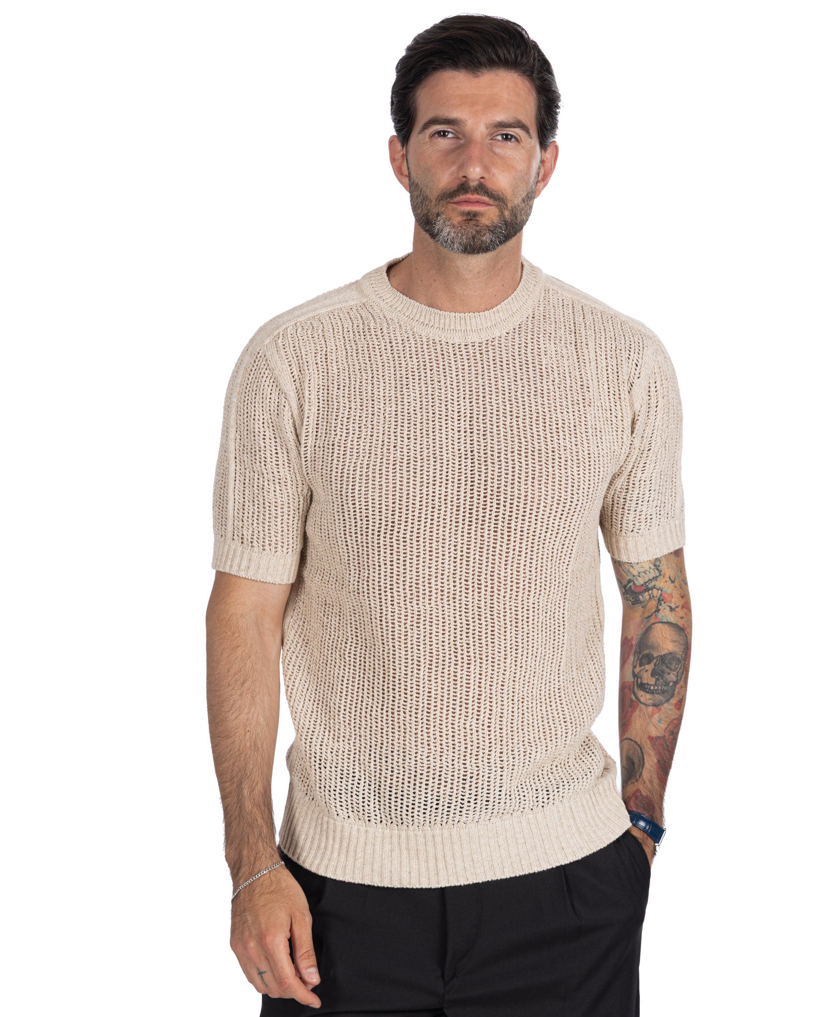Grigor - camiseta oversize perforada beige