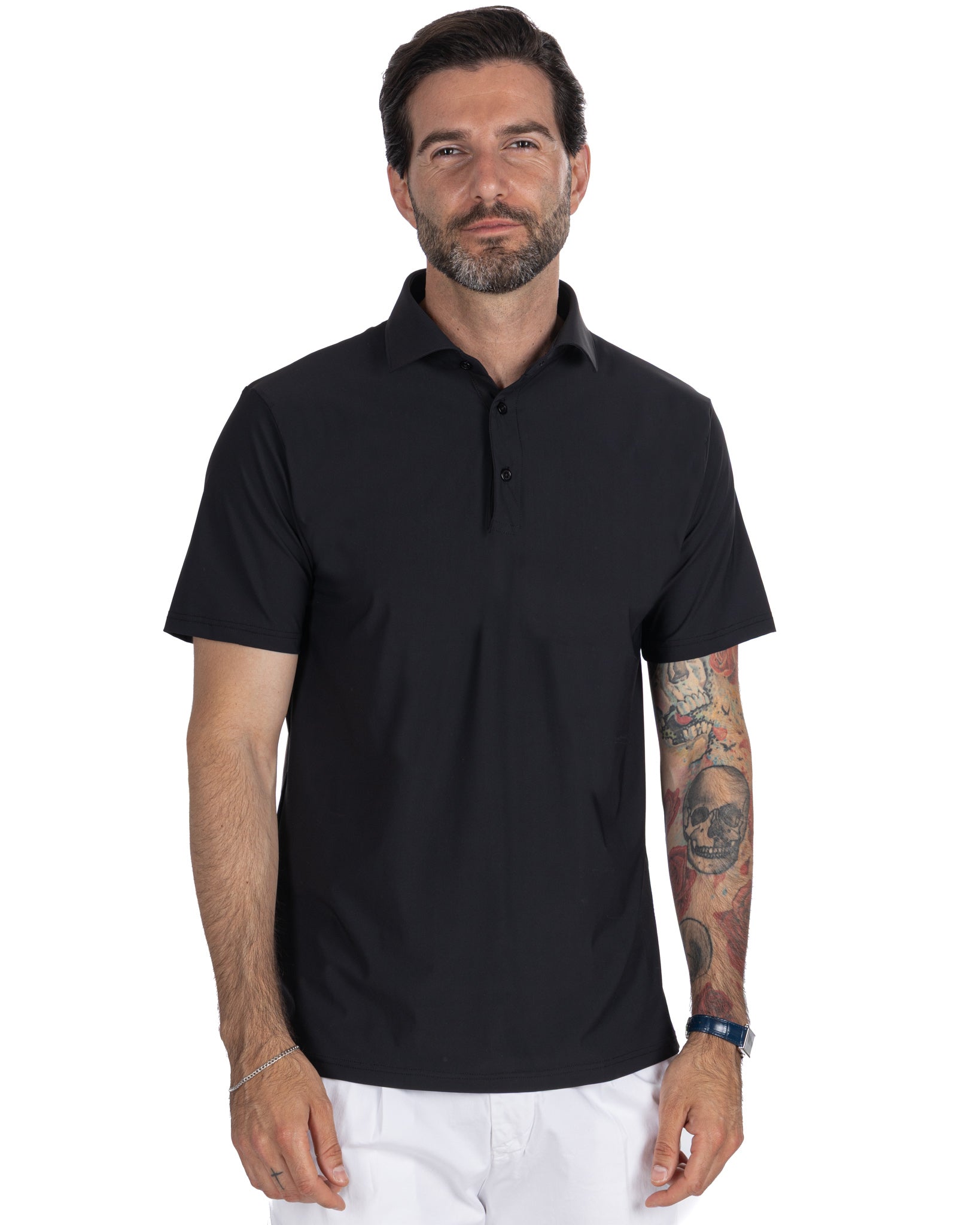 Polo Arnold de tejido de viaje negra