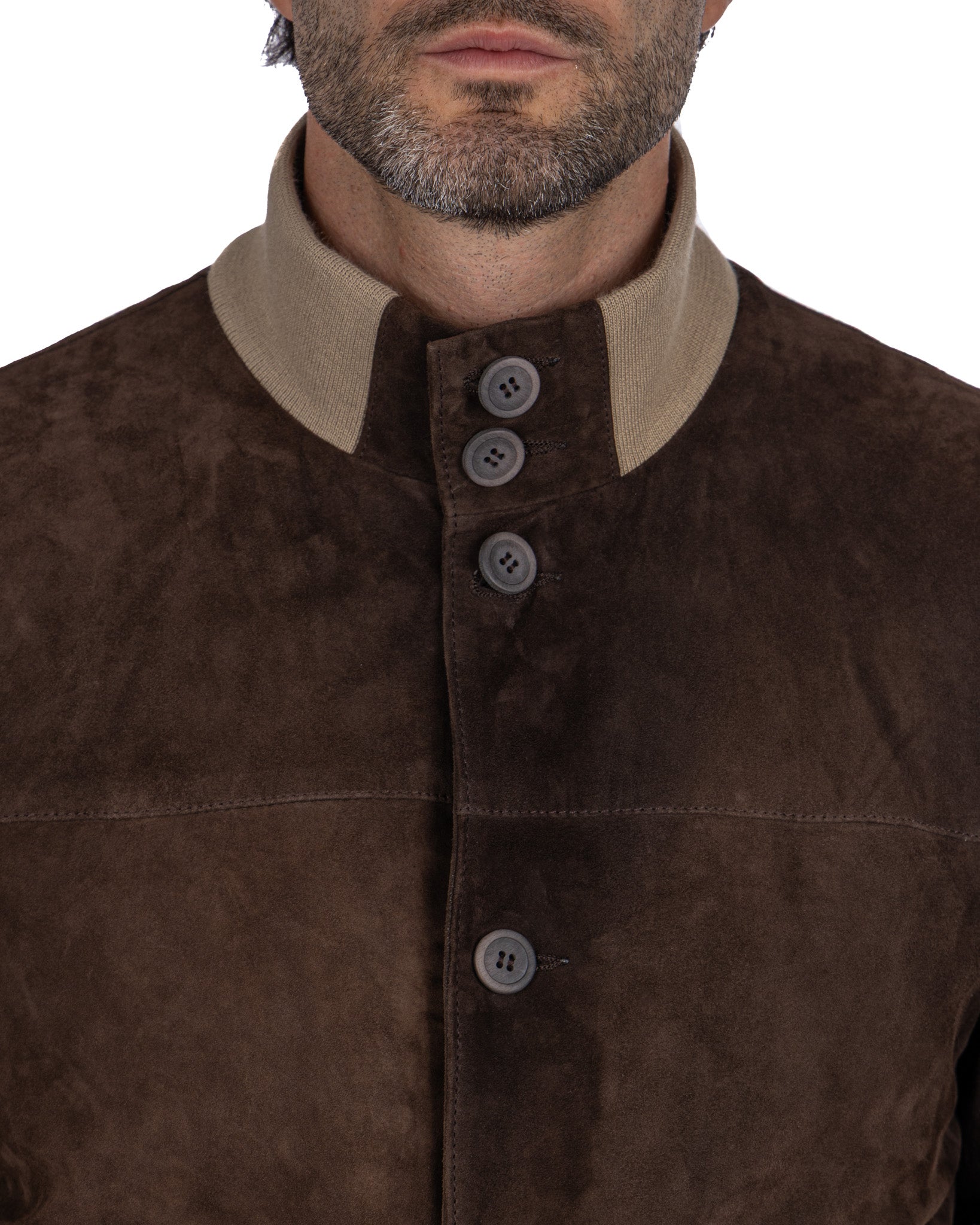 Dark Brown Suede Button Bomber Jacket